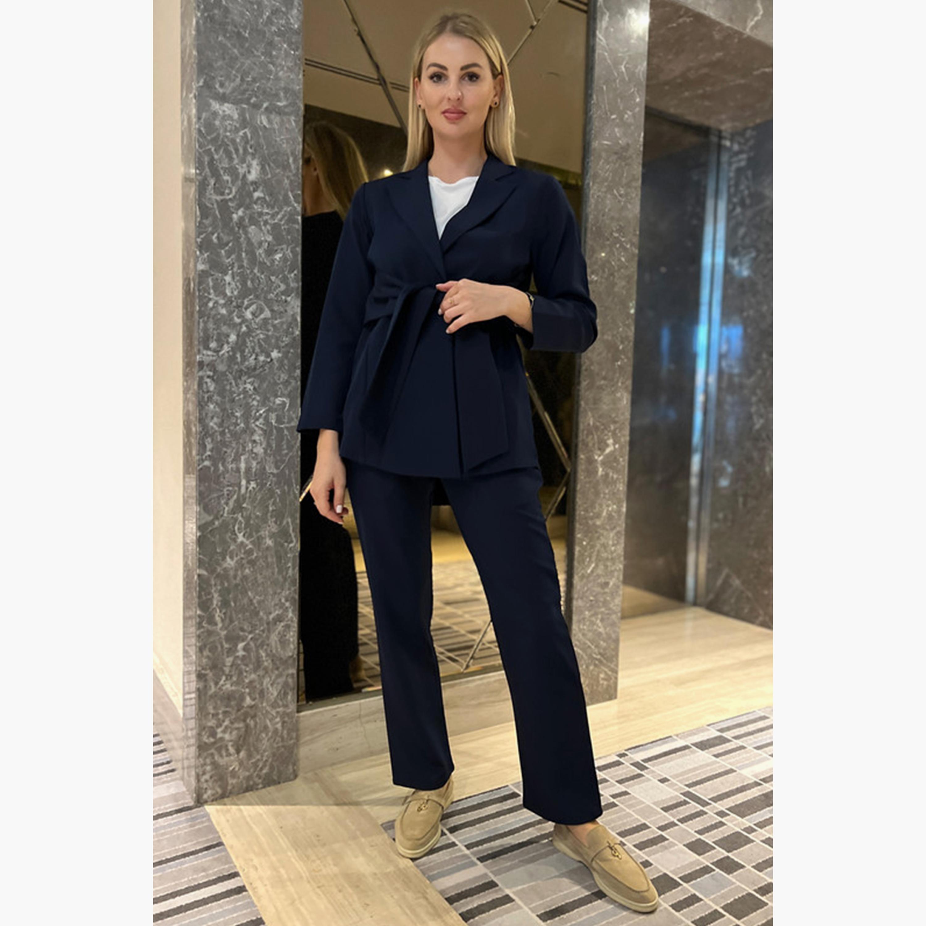MOiSTREET 2-Piece Set Navy Barbie Crepe Notched Lapel Blazer and Pants-women-arabicclothing-abayainner-image-4