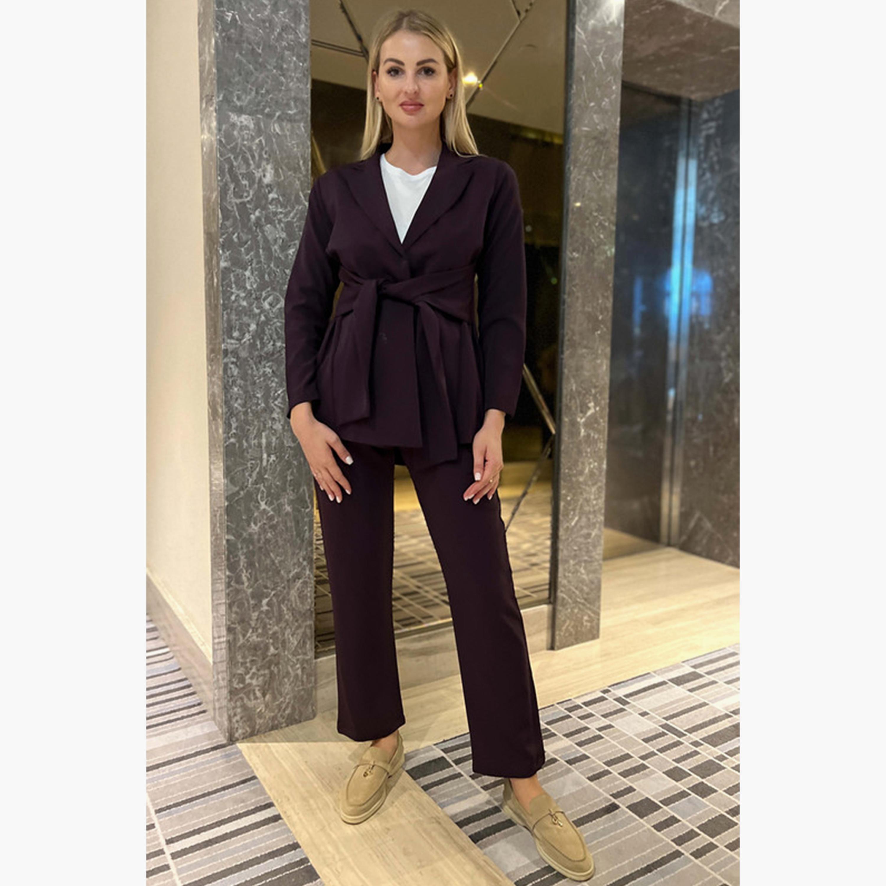MOiSTREET 2-Piece Set Purple Barbie Crepe Notched Lapel Blazer and Pants-women-arabicclothing-abayainner-image-4
