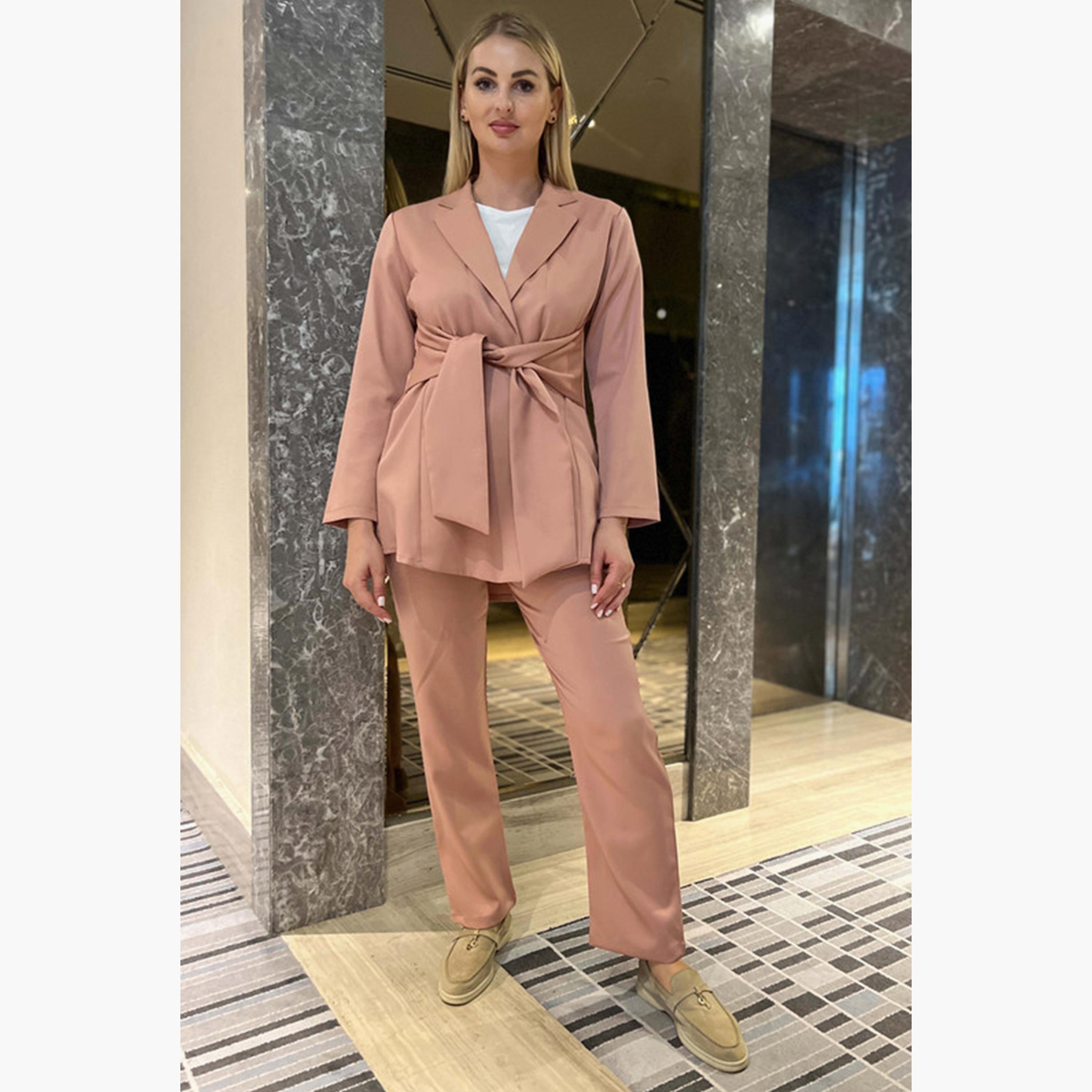 MOiSTREET 2-Piece Set Pink Barbie Crepe Notched Lapel Blazer and Pants-women-arabicclothing-abayainner-image-2