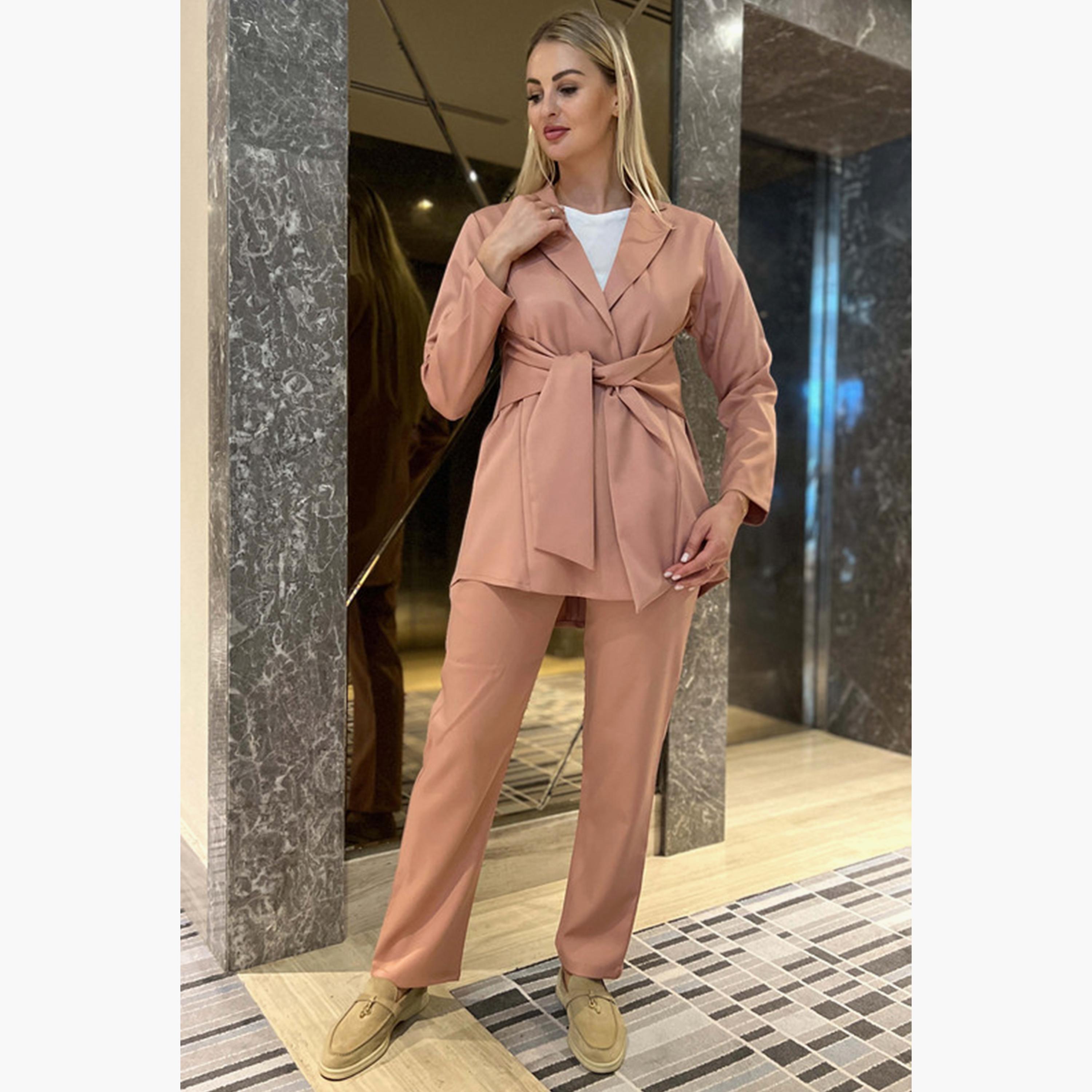 MOiSTREET 2-Piece Set Pink Barbie Crepe Notched Lapel Blazer and Pants-women-arabicclothing-abayainner-image-3