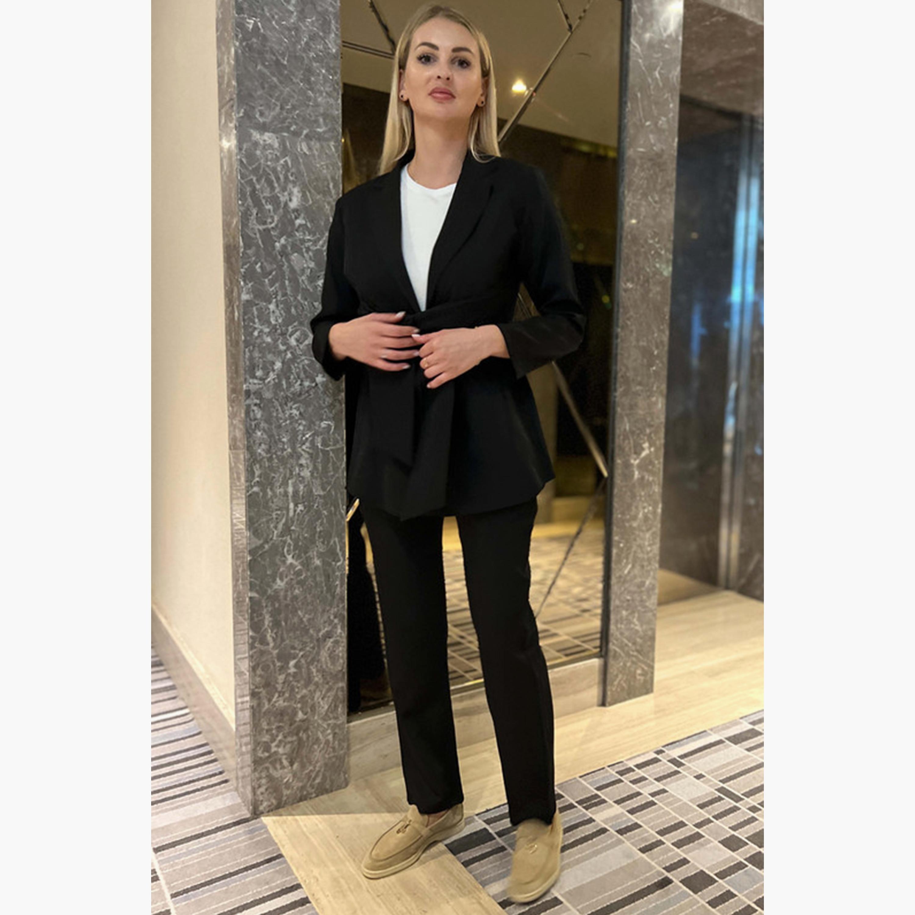 MOiSTREET 2-Piece Set Black Barbie Crepe Notched Lapel Blazer and Pants-women-arabicclothing-abayainner-image-3