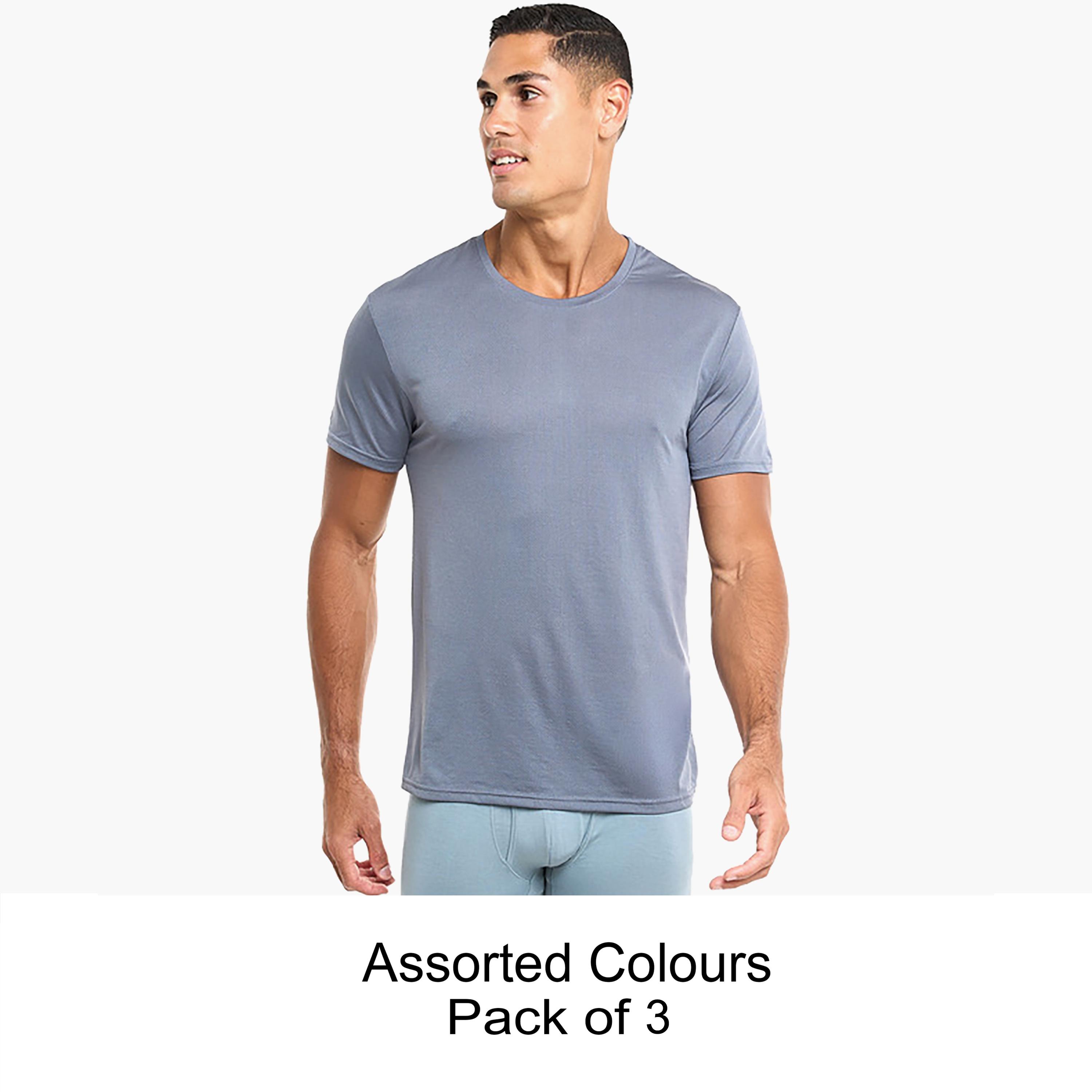 Hanes Assorted Pack of 3 Plain Round Neck Short Sleeves Men's Under T-Shirt-men-clothing-innerwear-vests-image-1