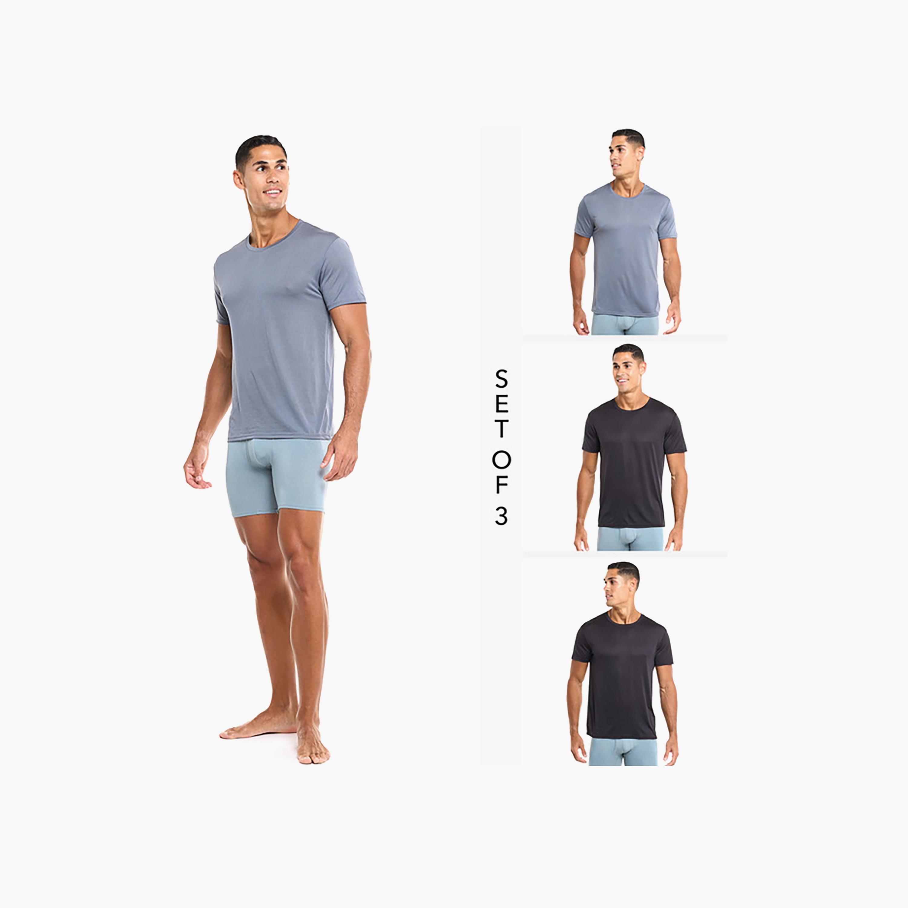 Hanes Assorted Pack of 3 Plain Round Neck Short Sleeves Men's Under T-Shirt-men-clothing-innerwear-vests-image-2