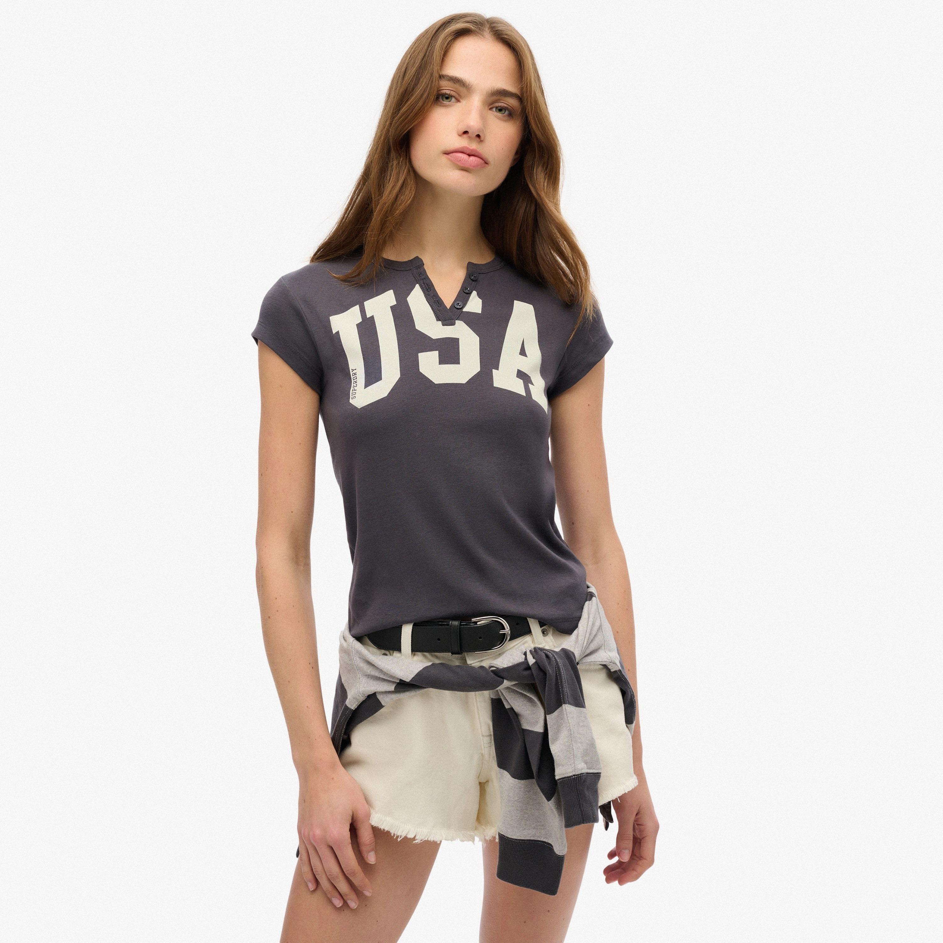 تي شيرت هينلي نسائي بأكمام قصيرة مطبوع من سوبردراي-women-clothing-tshirts-image-1