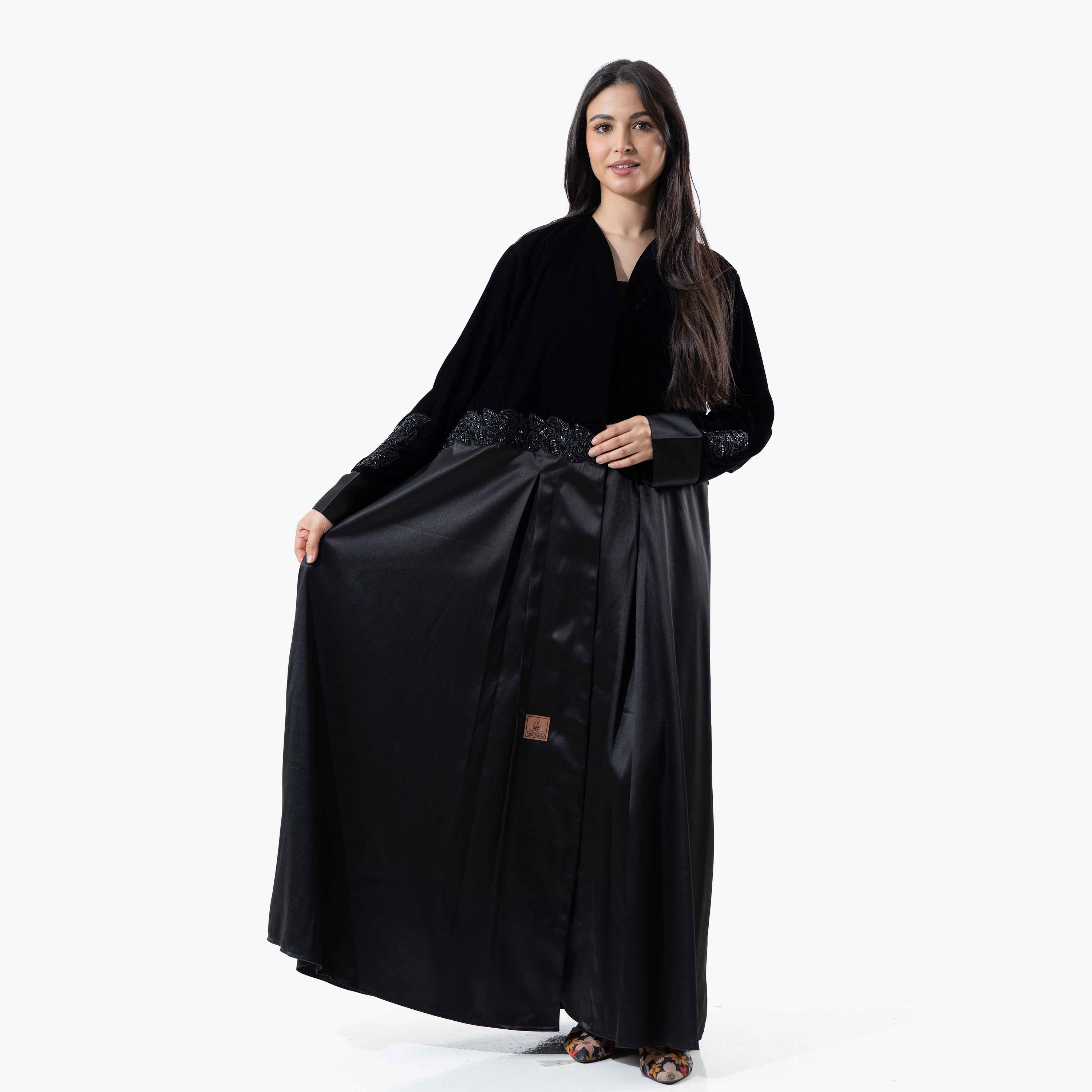 Zahiyh Black Embroidered Evening Women's Winter Abaya with Tarha-women-arabicclothing-abayas-image-1