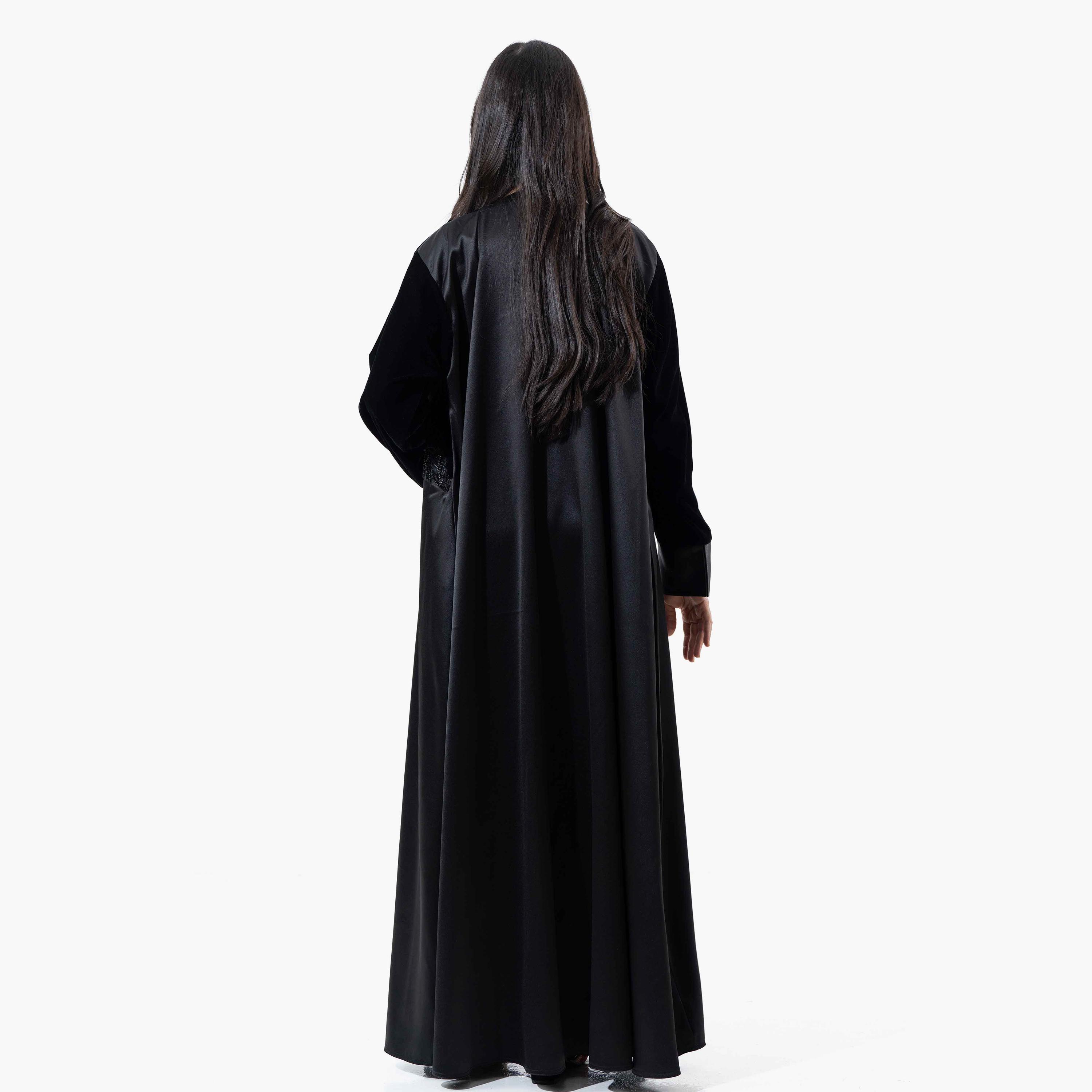 Zahiyh Black Embroidered Evening Women's Winter Abaya with Tarha-women-arabicclothing-abayas-image-4