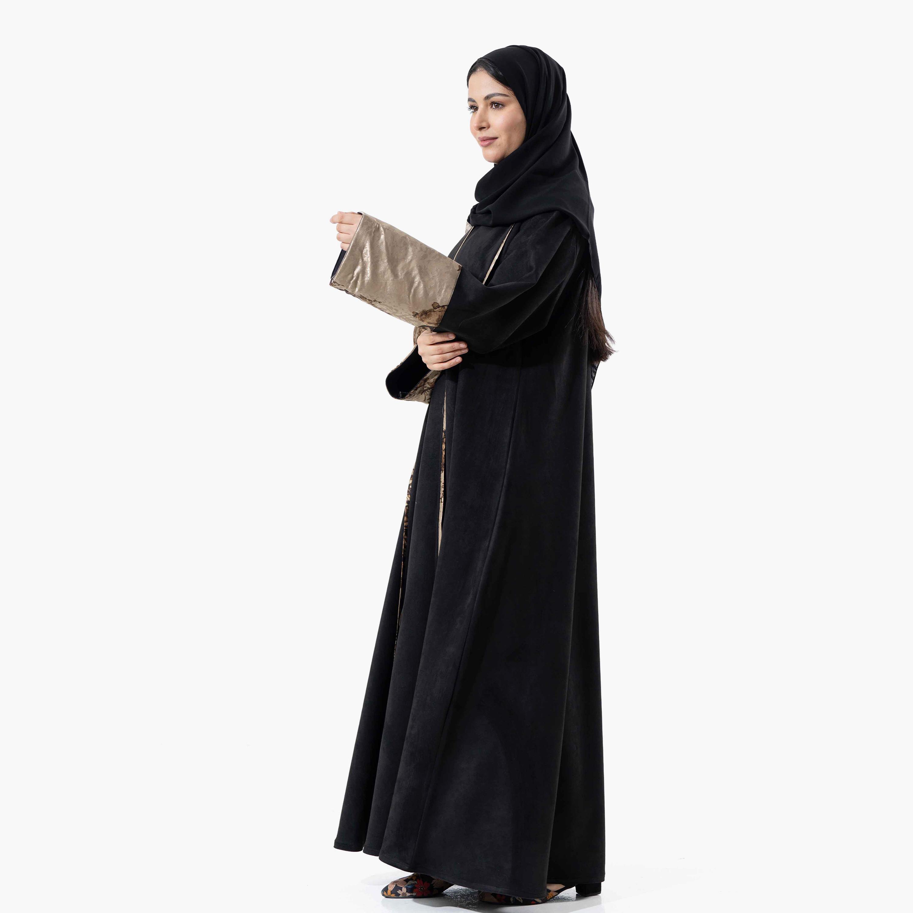 Zahiyh Black Printed Women's Winter Abaya with Tarha-women-arabicclothing-abayas-image-2