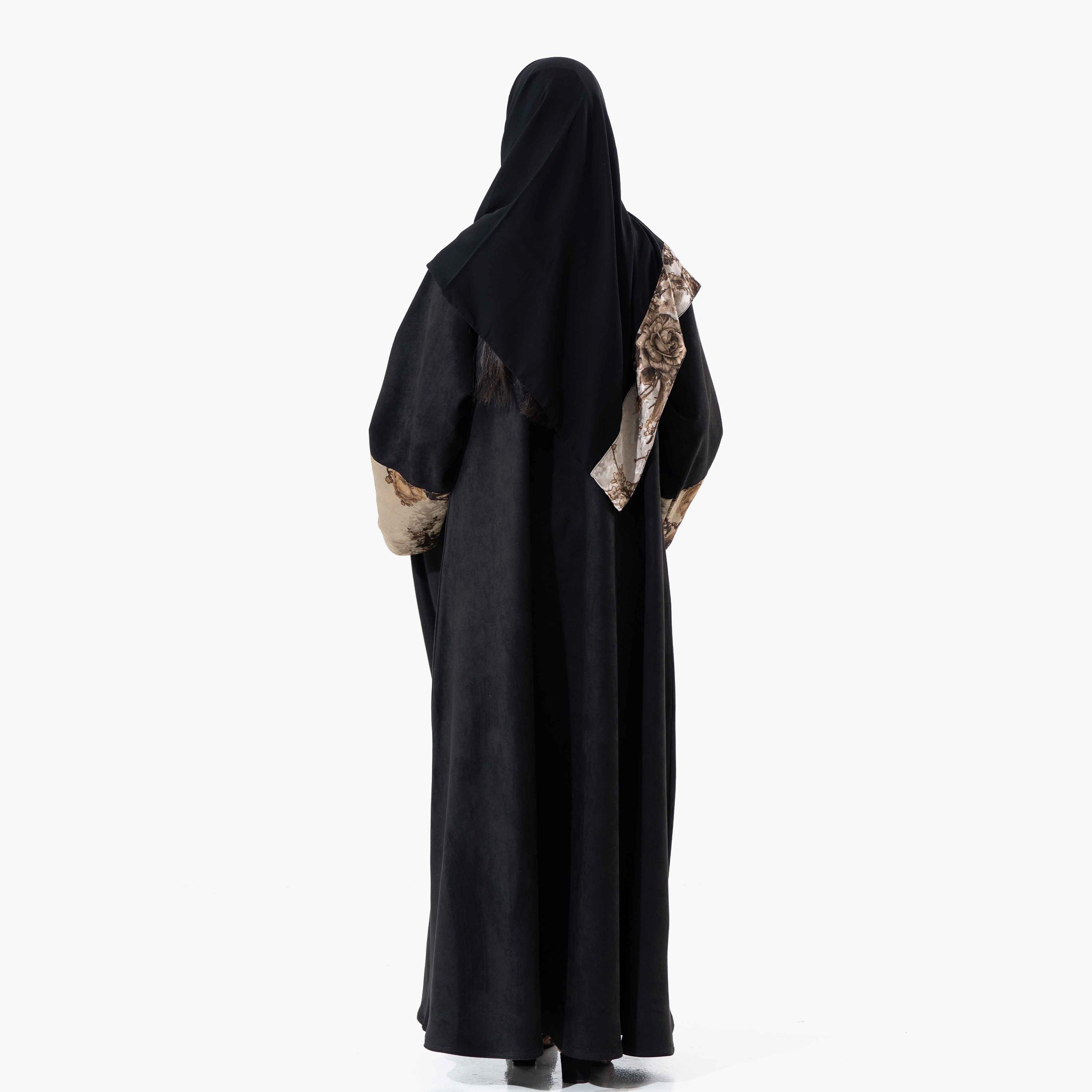 Zahiyh Black Printed Women's Winter Abaya with Tarha-women-arabicclothing-abayas-image-4