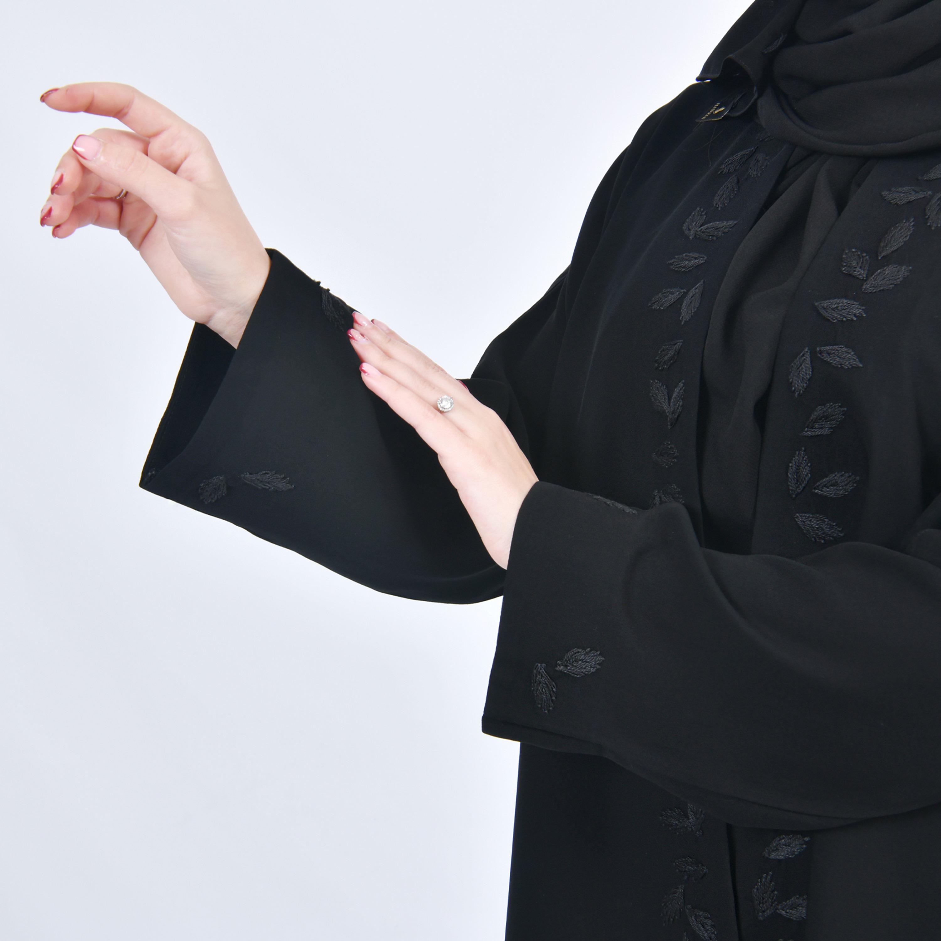 Hawraa Embroidered Black Abaya with Hijab-women-arabicclothing-abayas-image-3