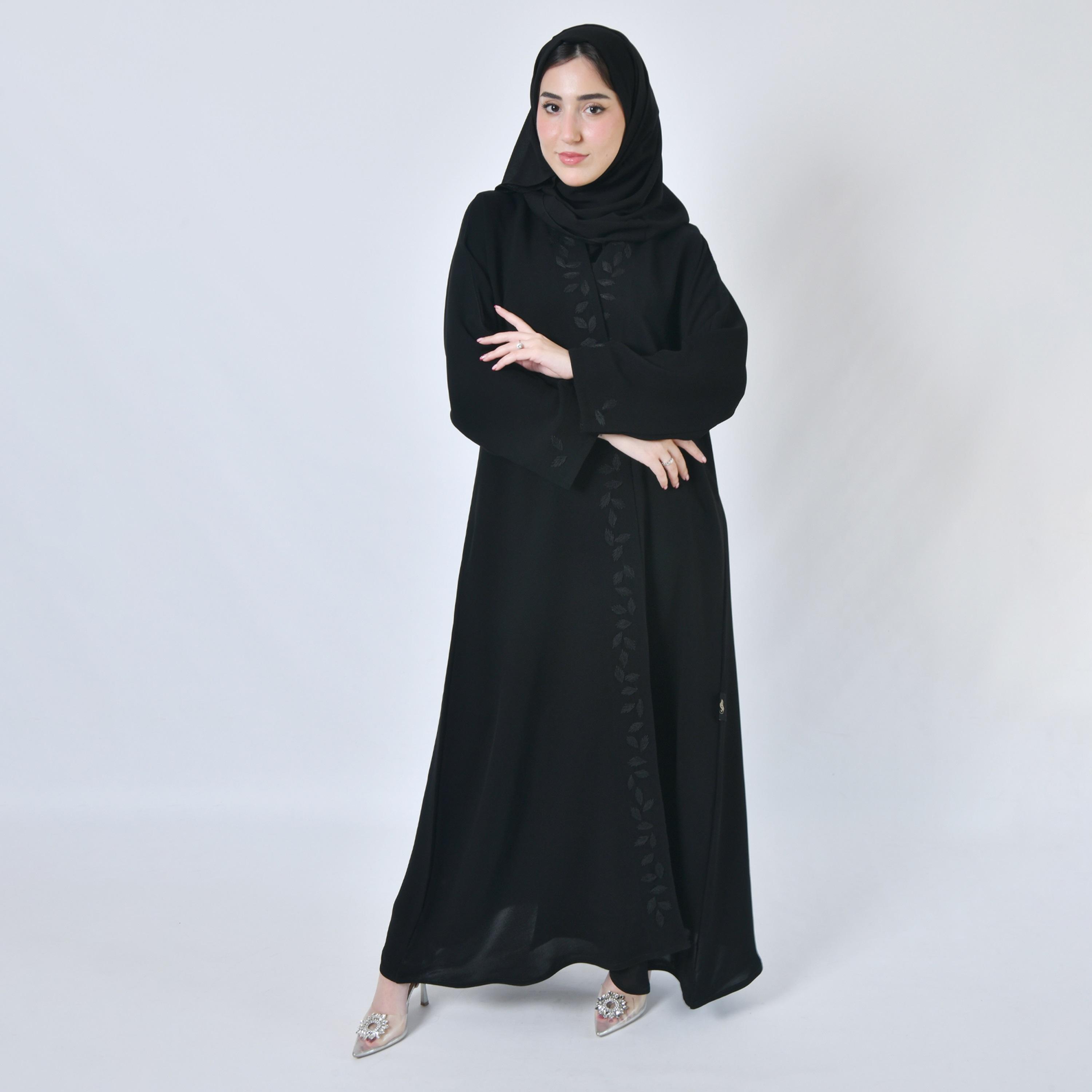 Hawraa Embroidered Black Abaya with Hijab-women-arabicclothing-abayas-image-4
