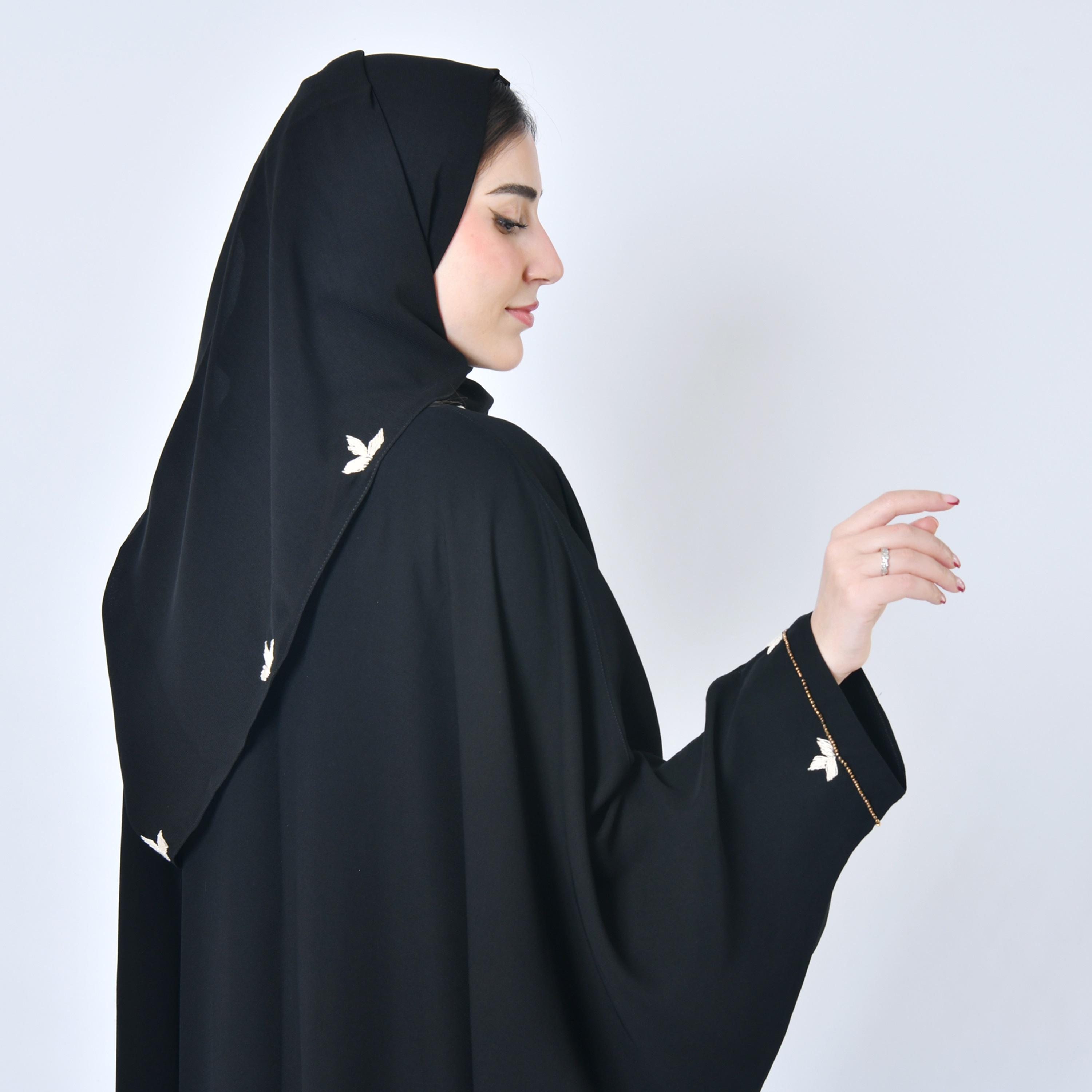 Hawraa Embroidered and Beaded Black Bisht Abaya with Hijab-women-arabicclothing-abayas-image-5