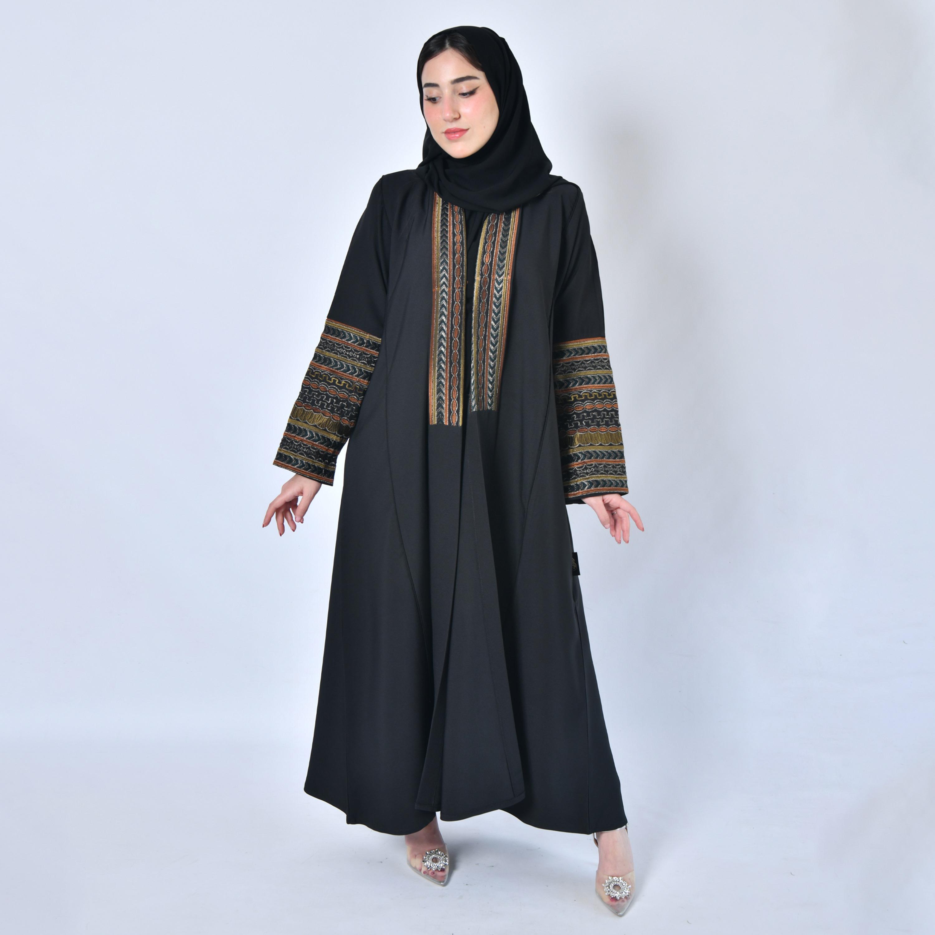 Hawraa Embroidered Black Cloche Abaya with Hijab-women-arabicclothing-abayas-image-1