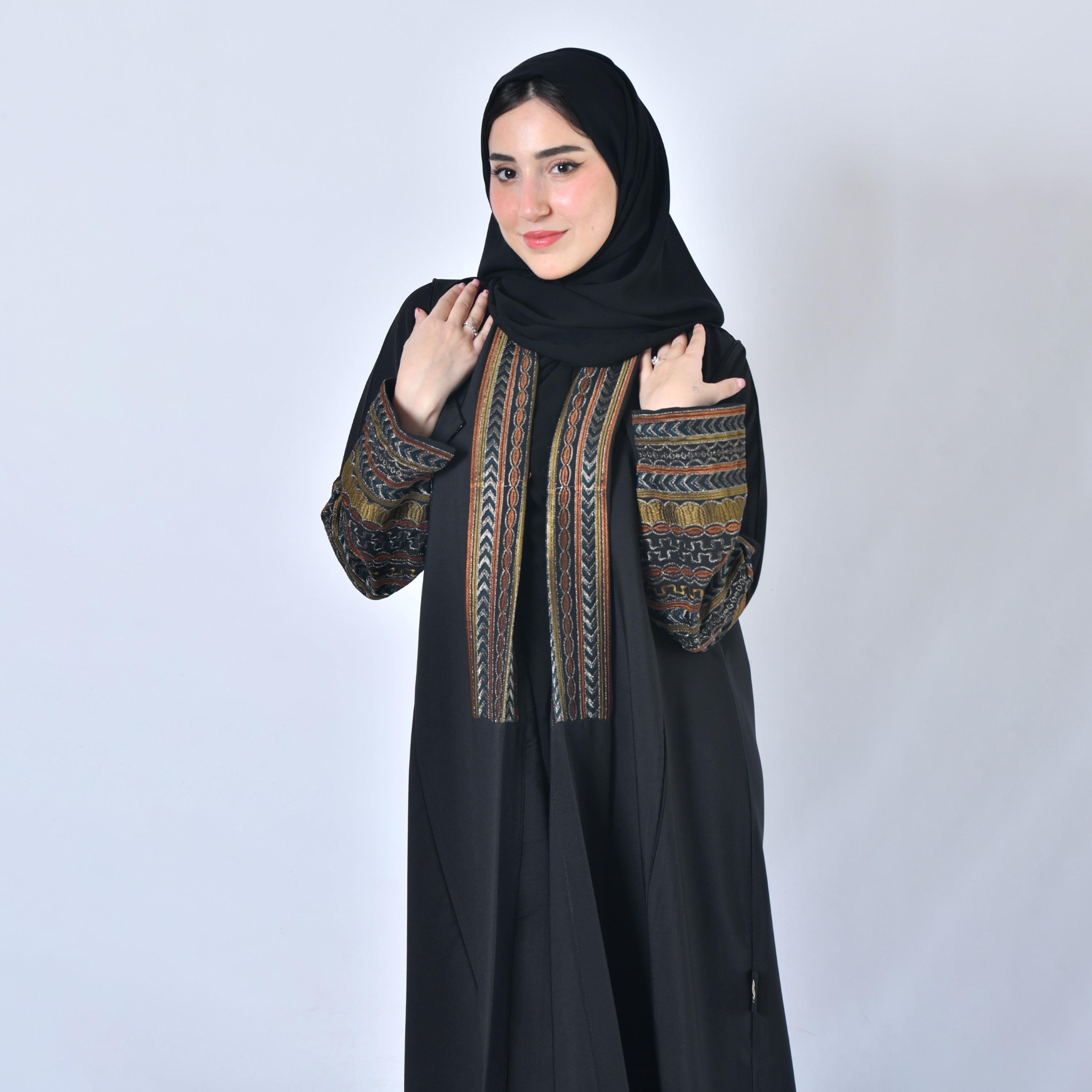 Hawraa Embroidered Black Cloche Abaya with Hijab-women-arabicclothing-abayas-image-2