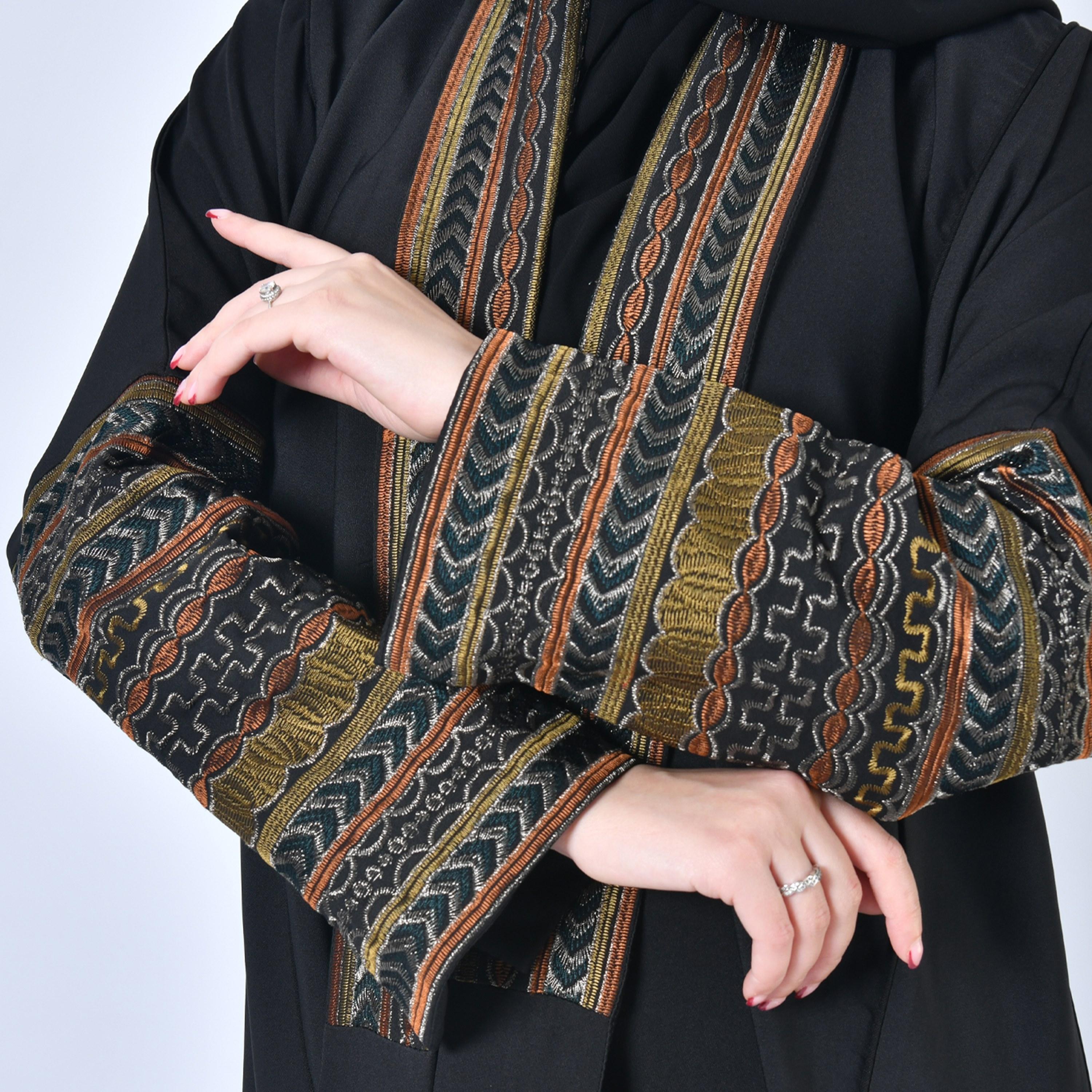 Hawraa Embroidered Black Cloche Abaya with Hijab-women-arabicclothing-abayas-image-3