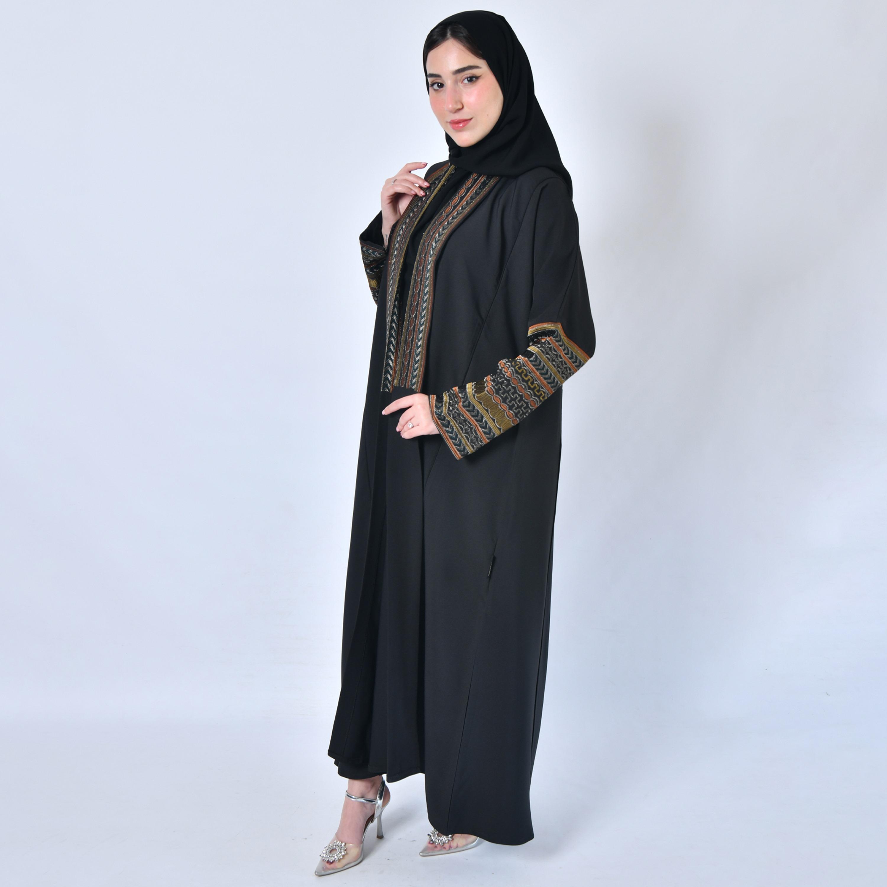 Hawraa Embroidered Black Cloche Abaya with Hijab-women-arabicclothing-abayas-image-4