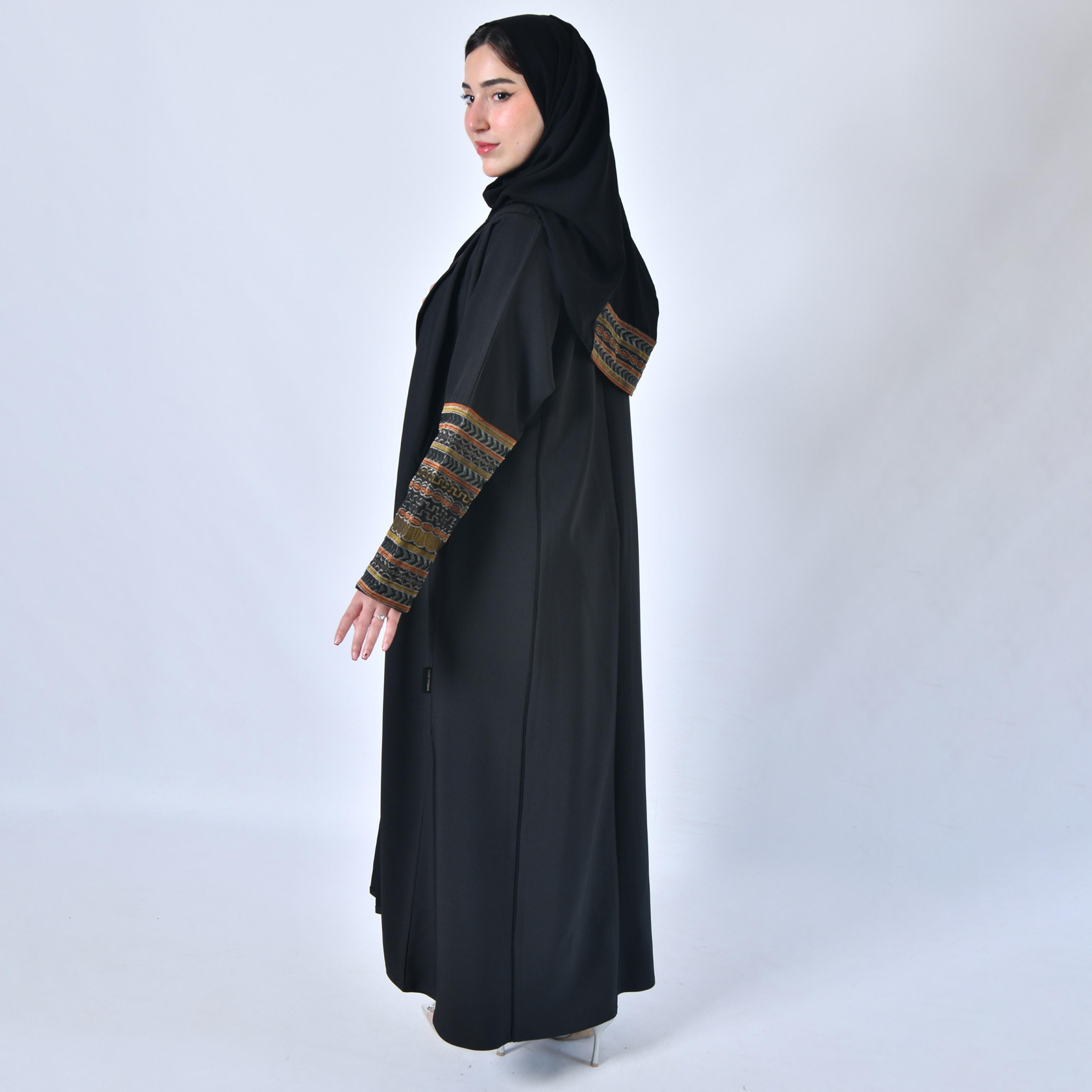 Hawraa Embroidered Black Cloche Abaya with Hijab-women-arabicclothing-abayas-image-5