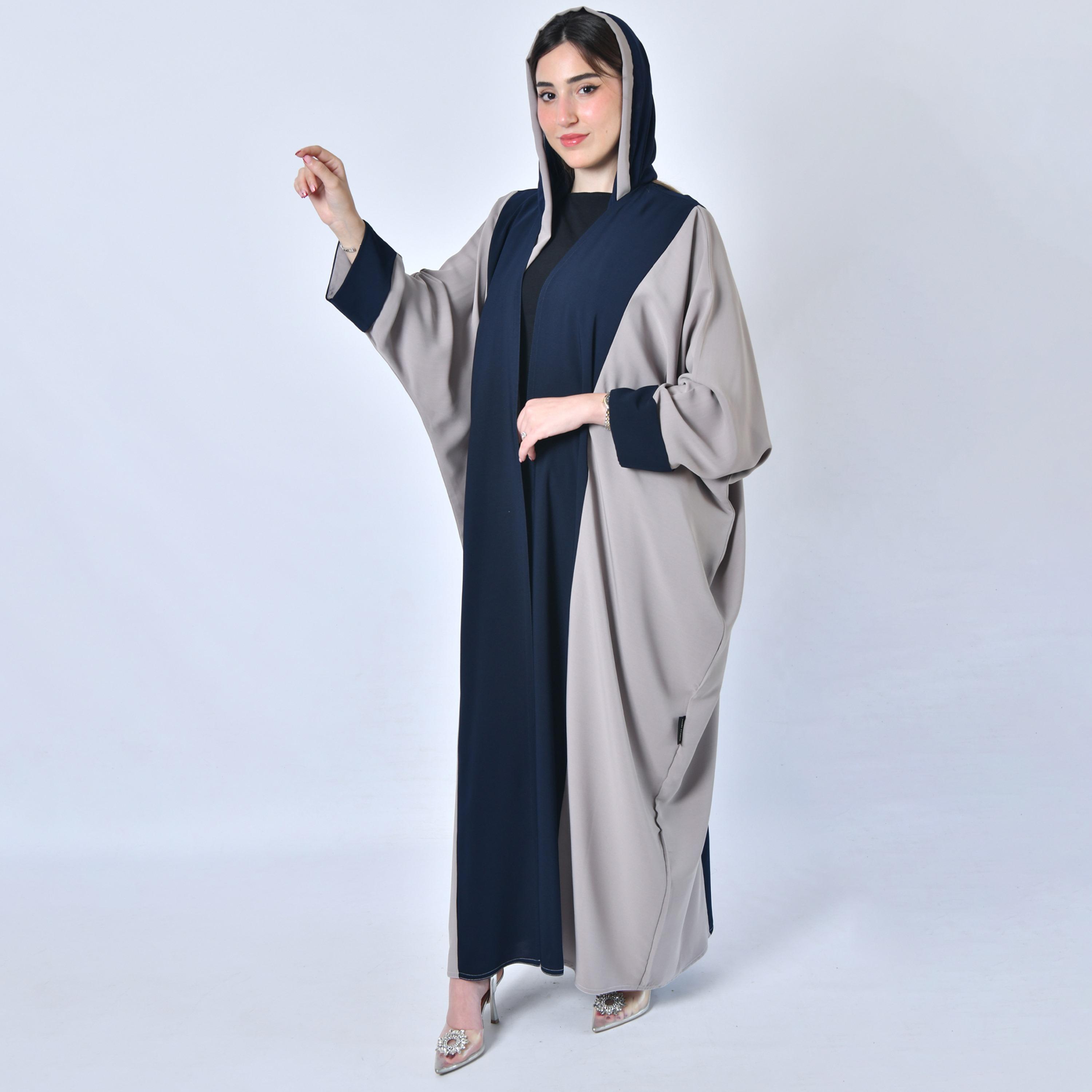 Hawraa Two Tone Bisht Abaya with Hijab-women-arabicclothing-abayas-image-1
