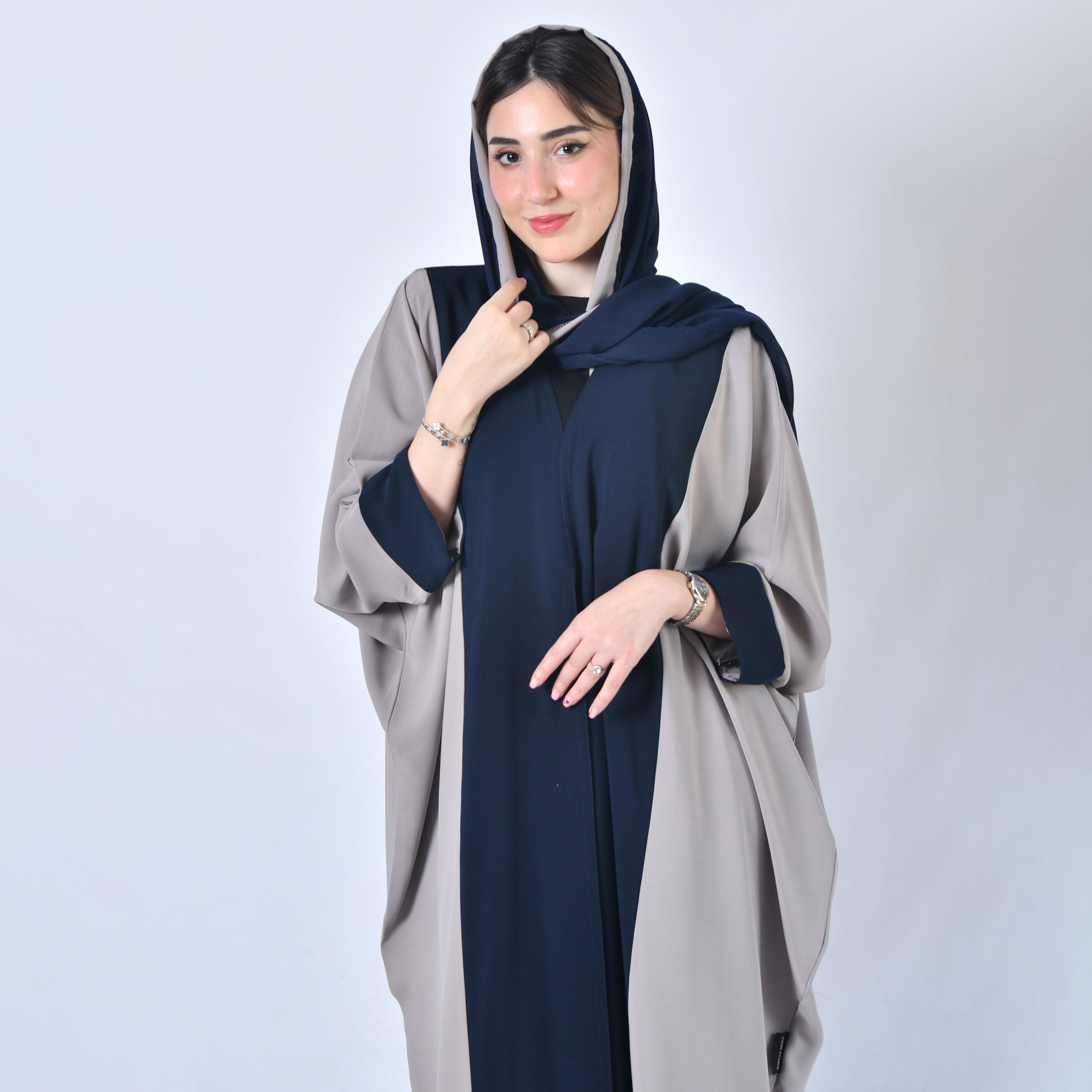 Hawraa Two Tone Bisht Abaya with Hijab-women-arabicclothing-abayas-image-2