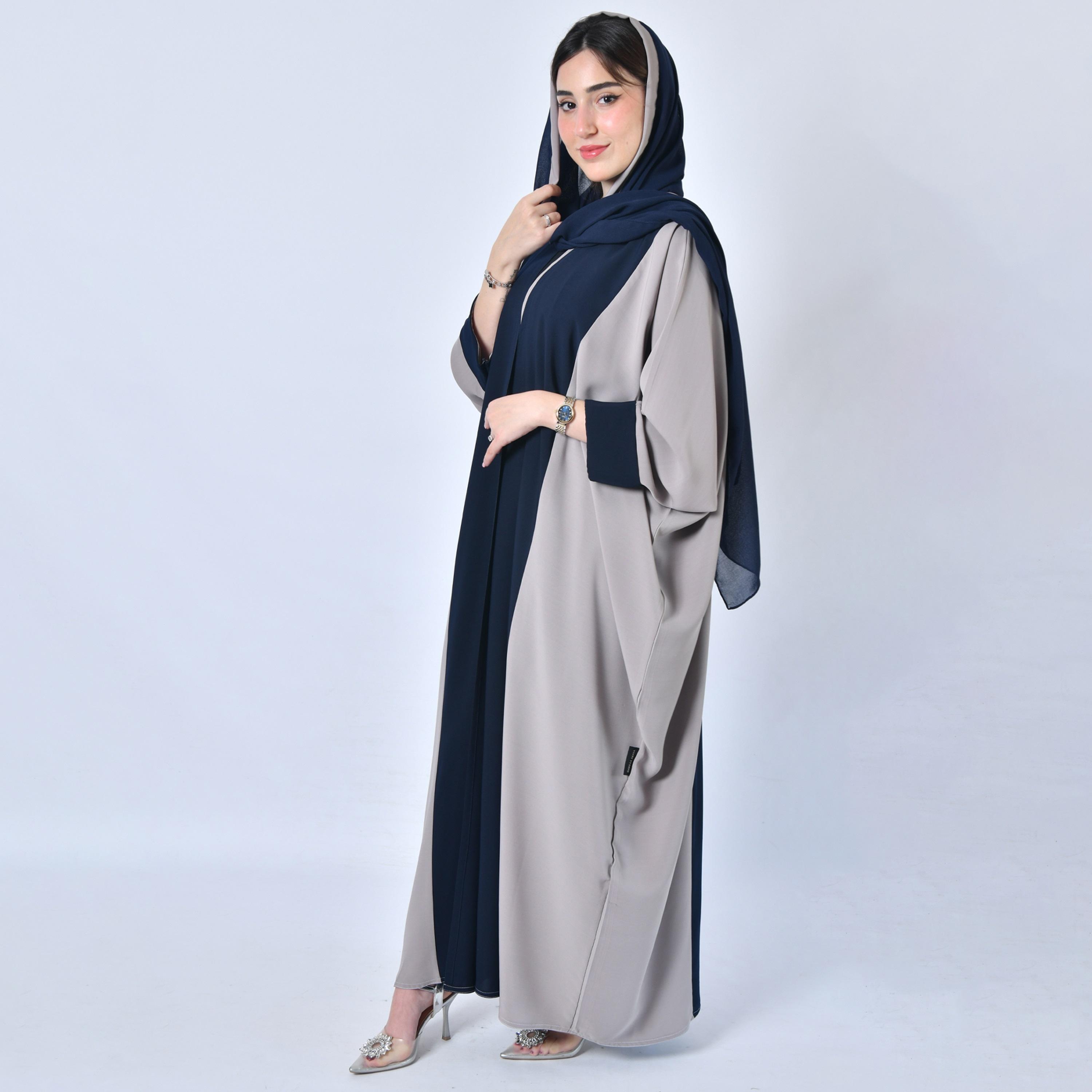 Hawraa Two Tone Bisht Abaya with Hijab-women-arabicclothing-abayas-image-4