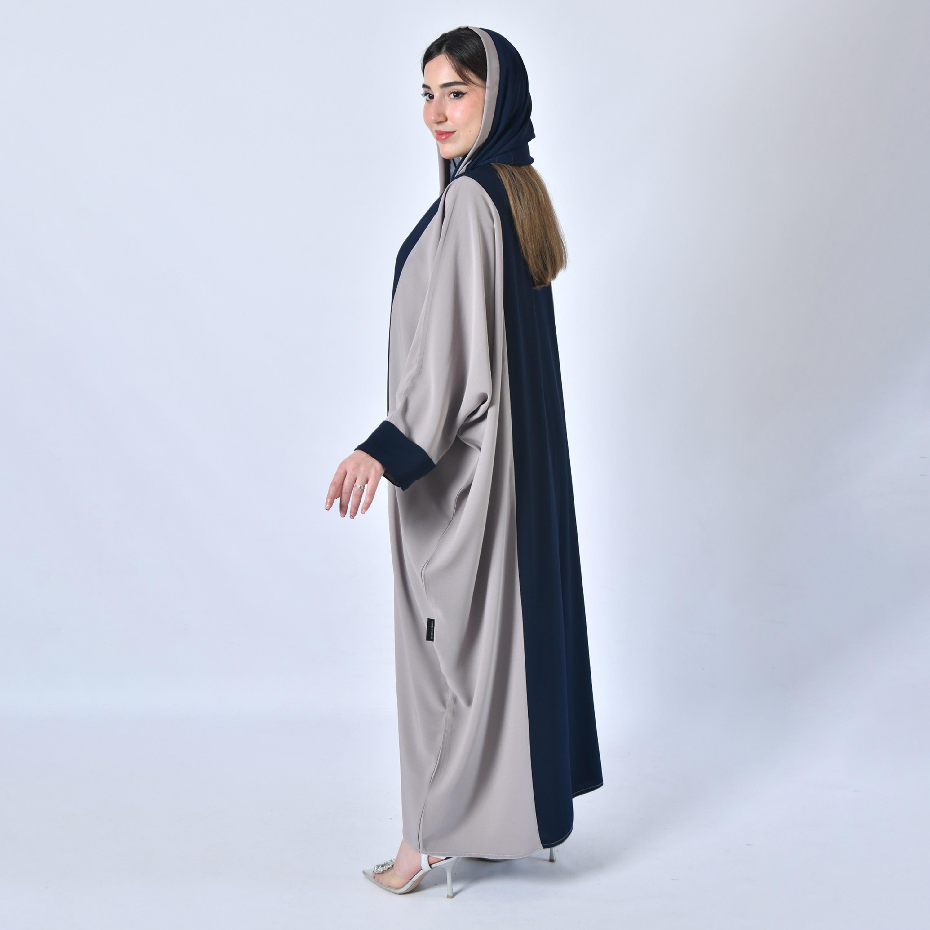 Hawraa Two Tone Bisht Abaya with Hijab-women-arabicclothing-abayas-image-5