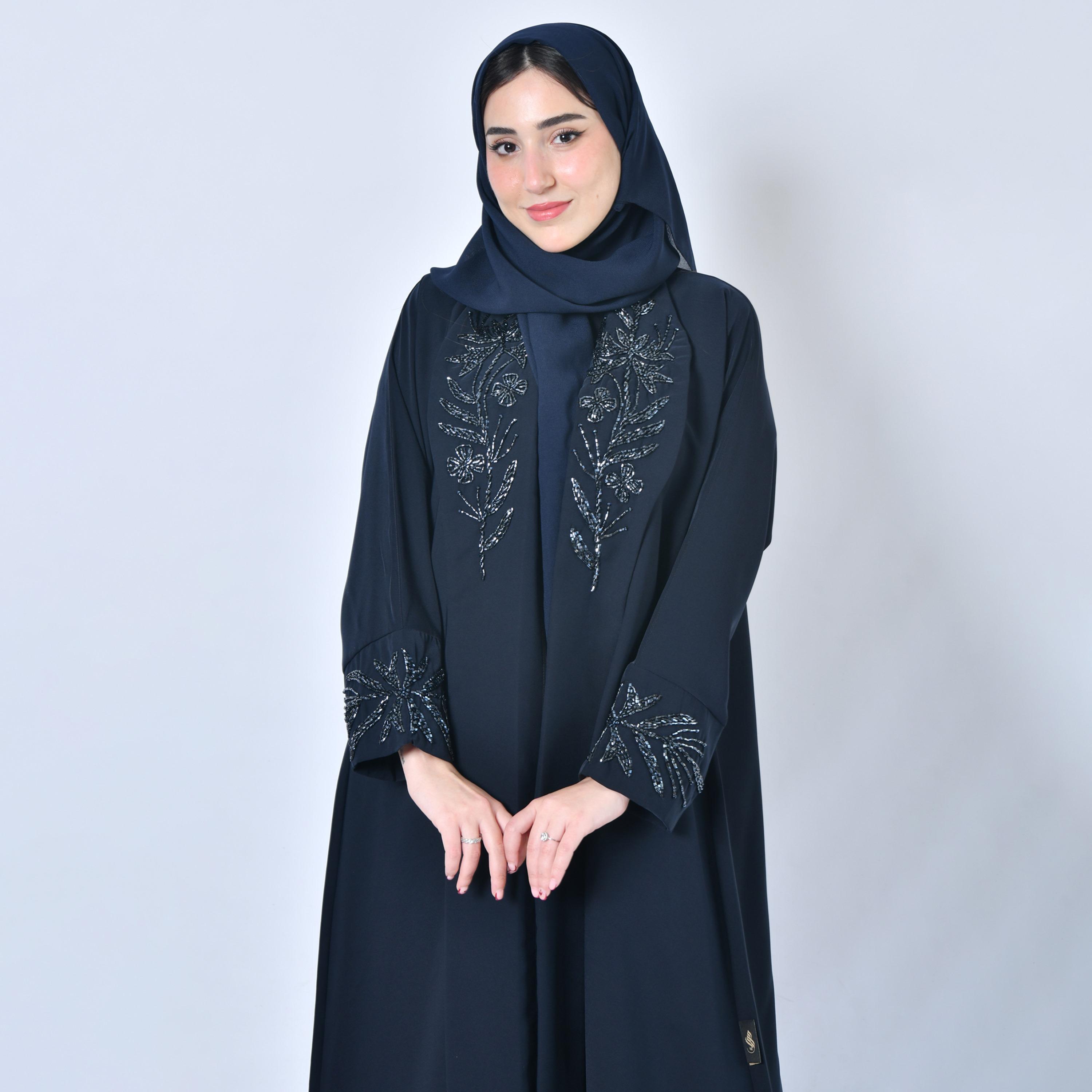Hawraa Hand Beaded Coat Style Abaya with Hijab-women-arabicclothing-abayas-image-2