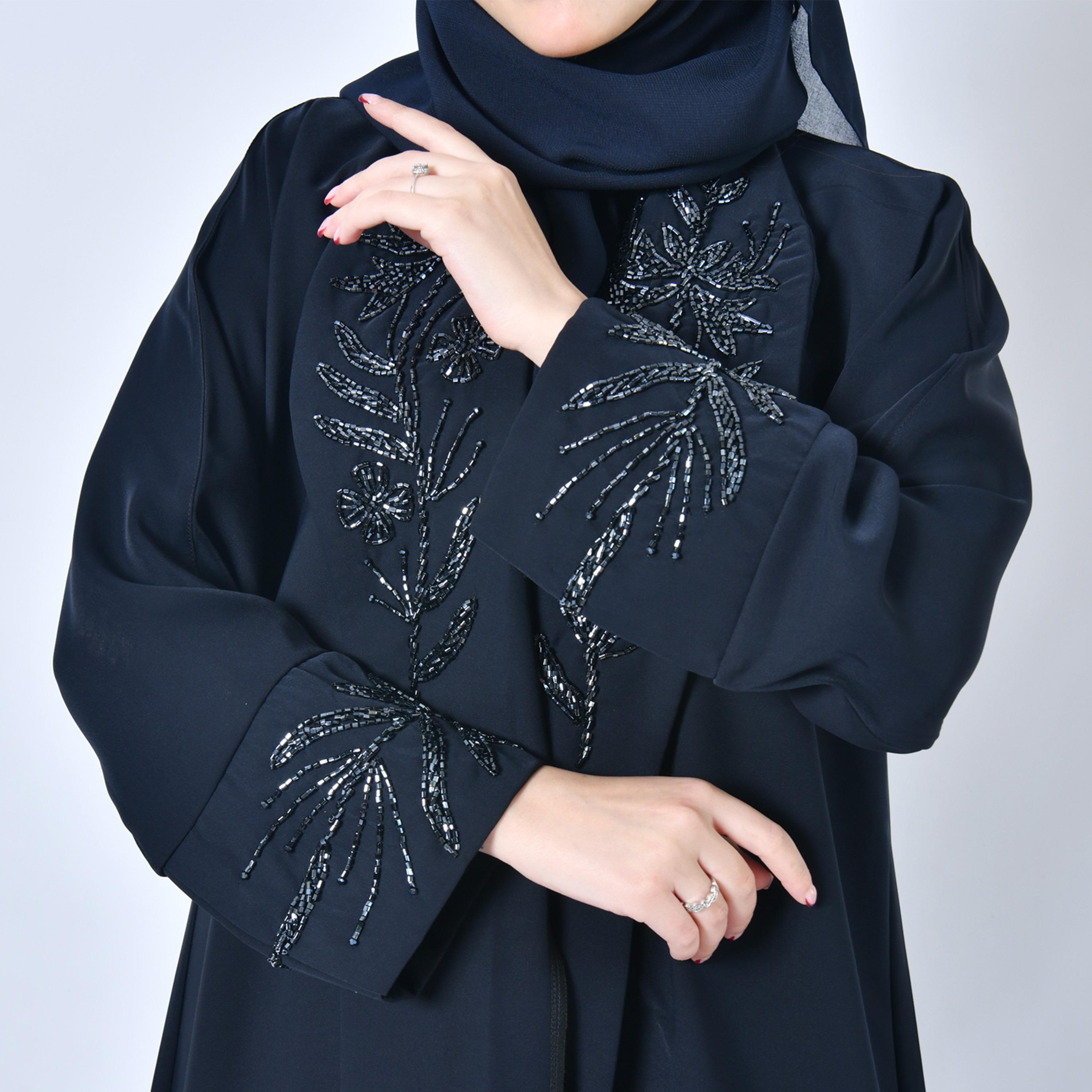 Hawraa Hand Beaded Coat Style Abaya with Hijab-women-arabicclothing-abayas-image-3
