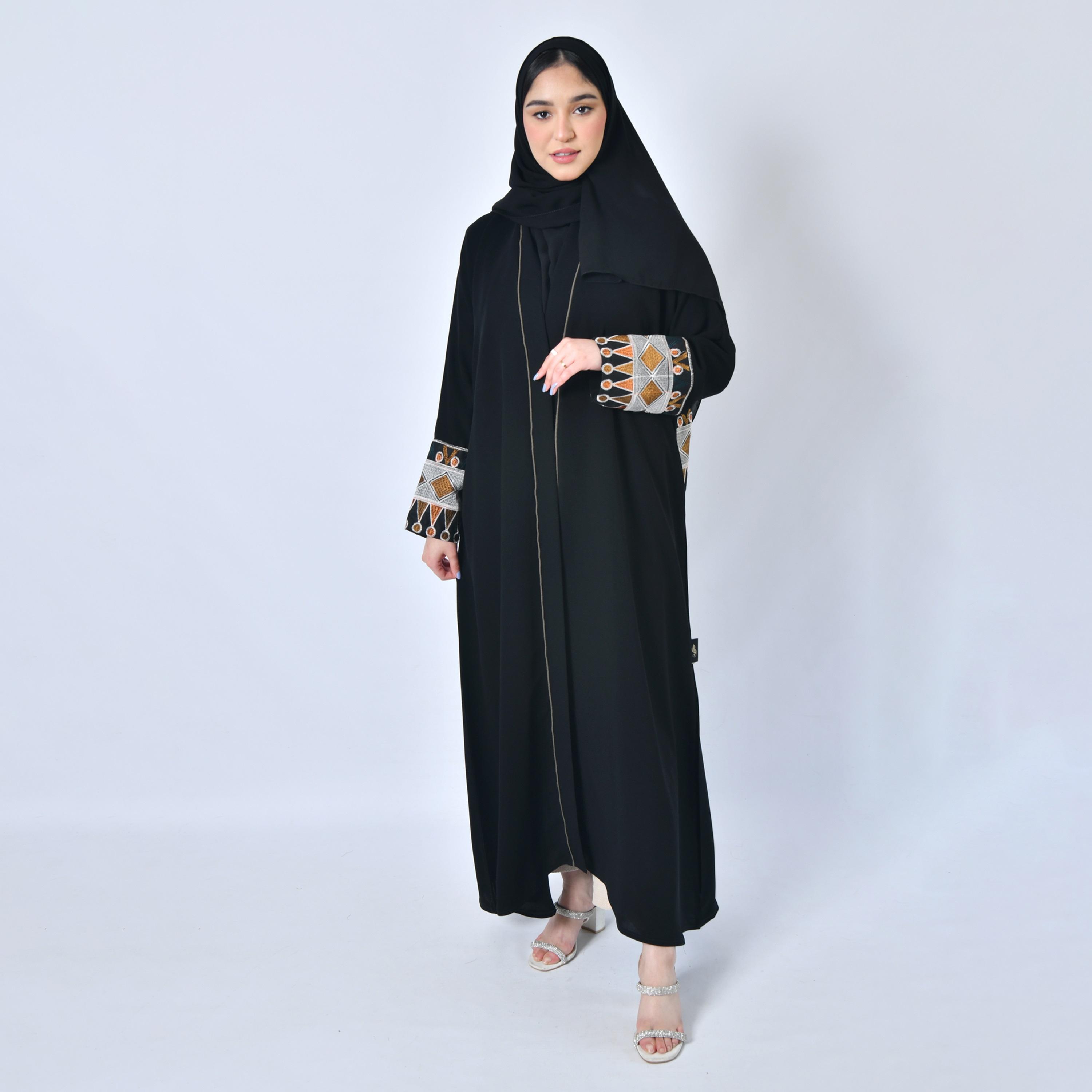 Hawraa Heritage Embroidered Black Abaya with Hijab-women-arabicclothing-abayas-image-1