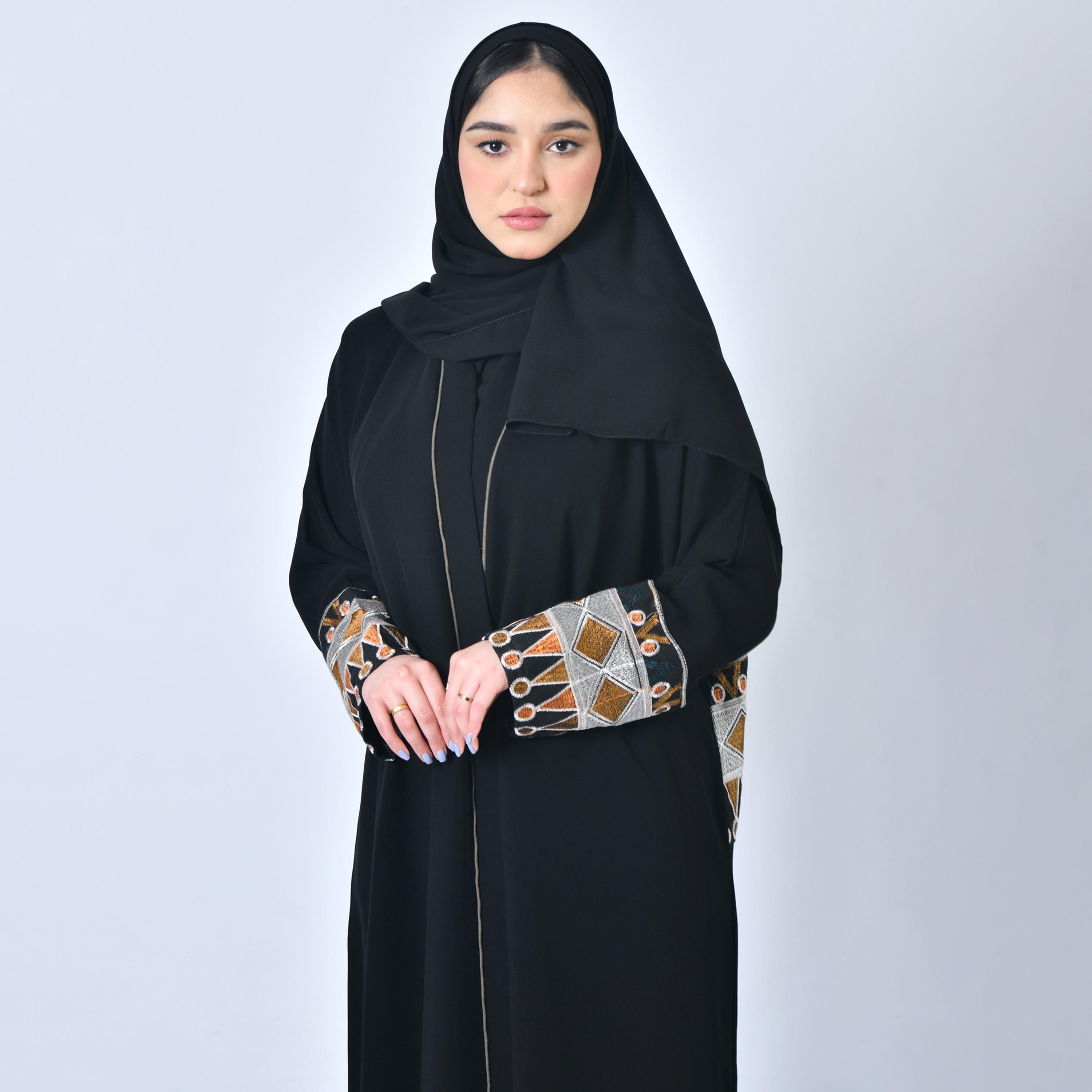 Hawraa Heritage Embroidered Black Abaya with Hijab-women-arabicclothing-abayas-image-2