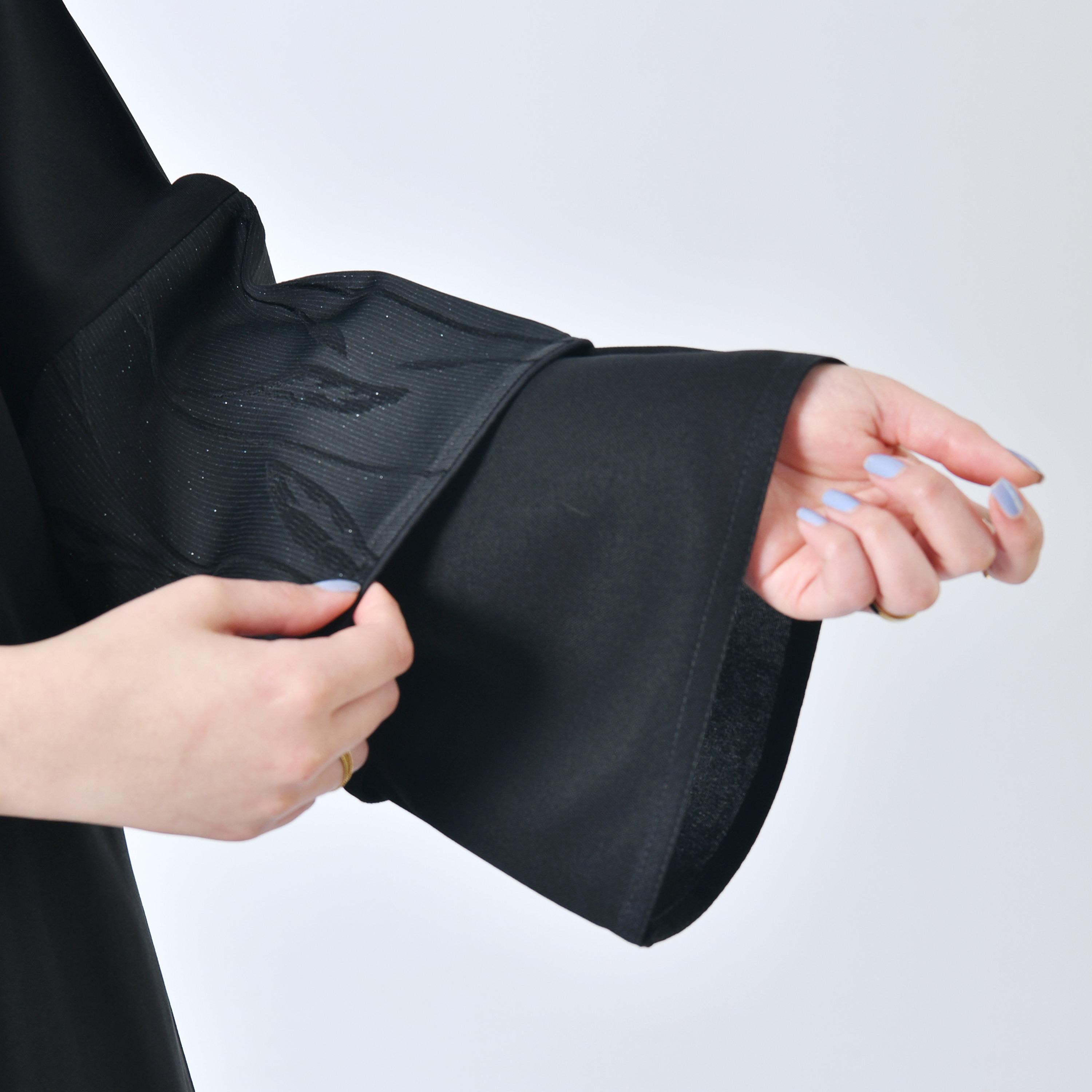 Hawraa Plain Flared Sleeves Black Cloche Abaya with Hijab-women-arabicclothing-abayas-image-3