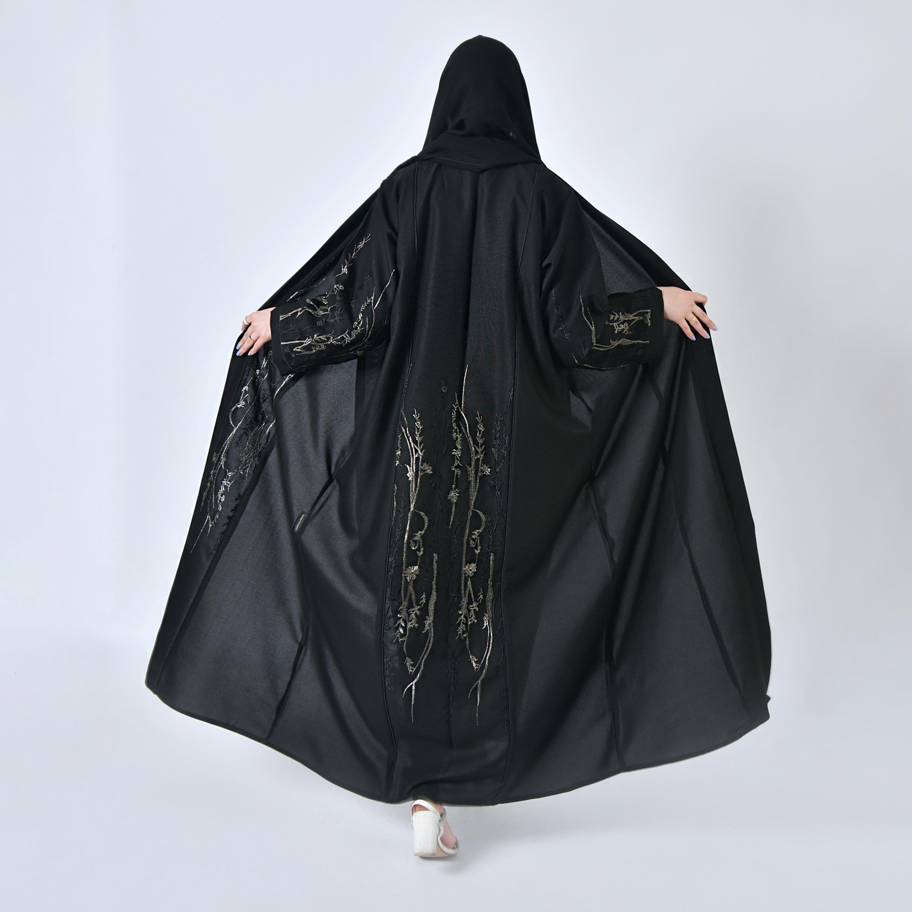 Hawraa Embroidered Jacquard Black Abaya with Hijab-women-arabicclothing-abayas-image-5