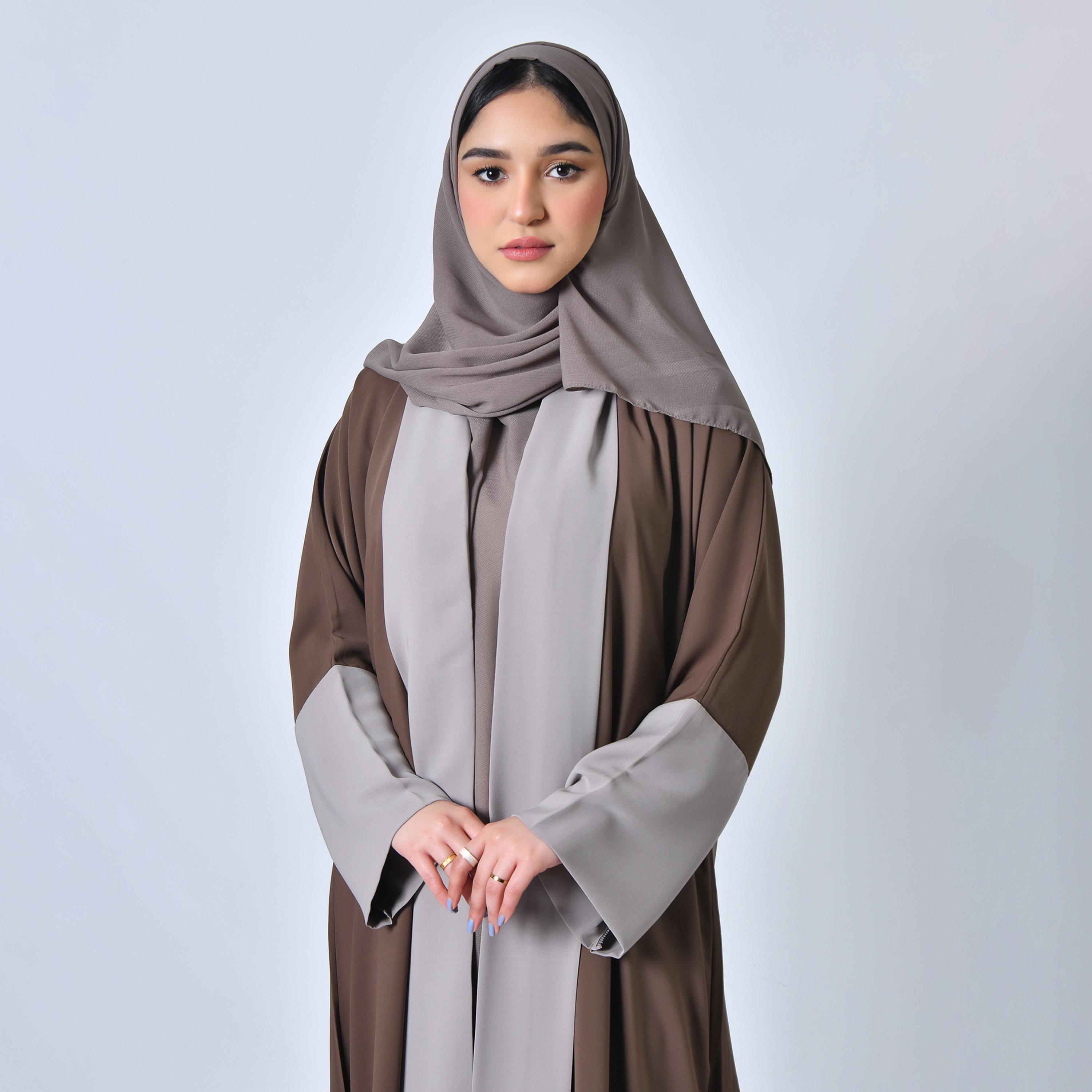 Hawraa Two Tone Abaya with Hijab-women-arabicclothing-abayas-image-2