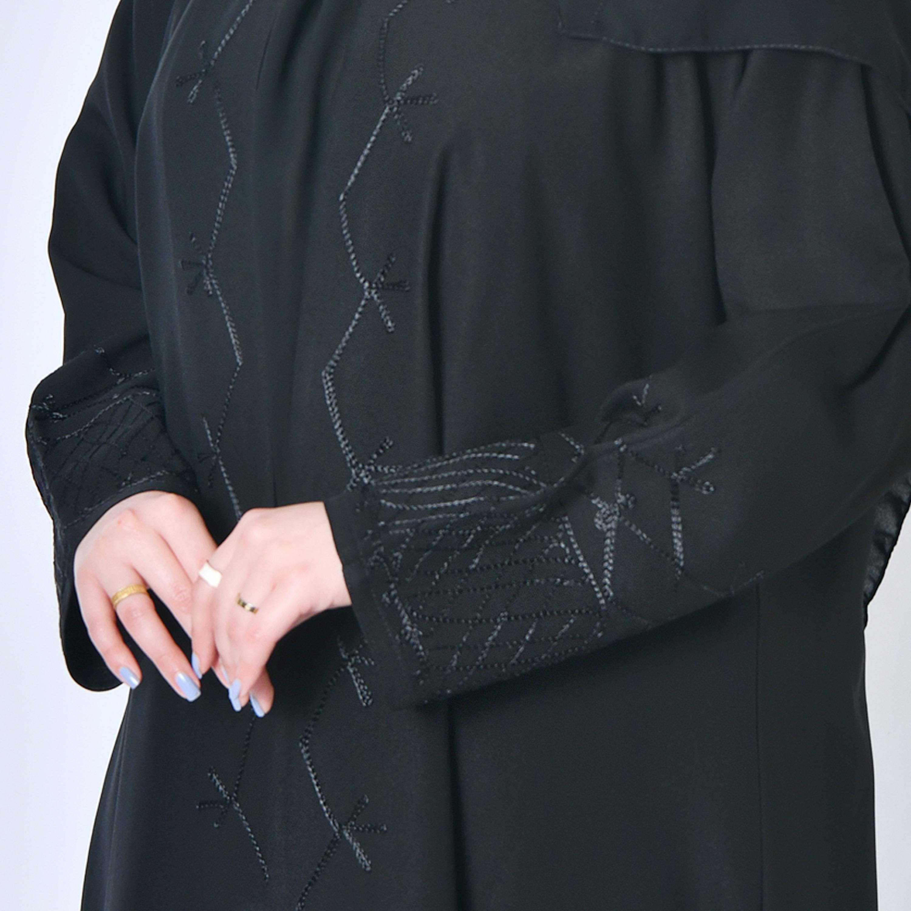 Hawraa Embroidered Black Cloche Abaya with Hijab-women-arabicclothing-abayas-image-3