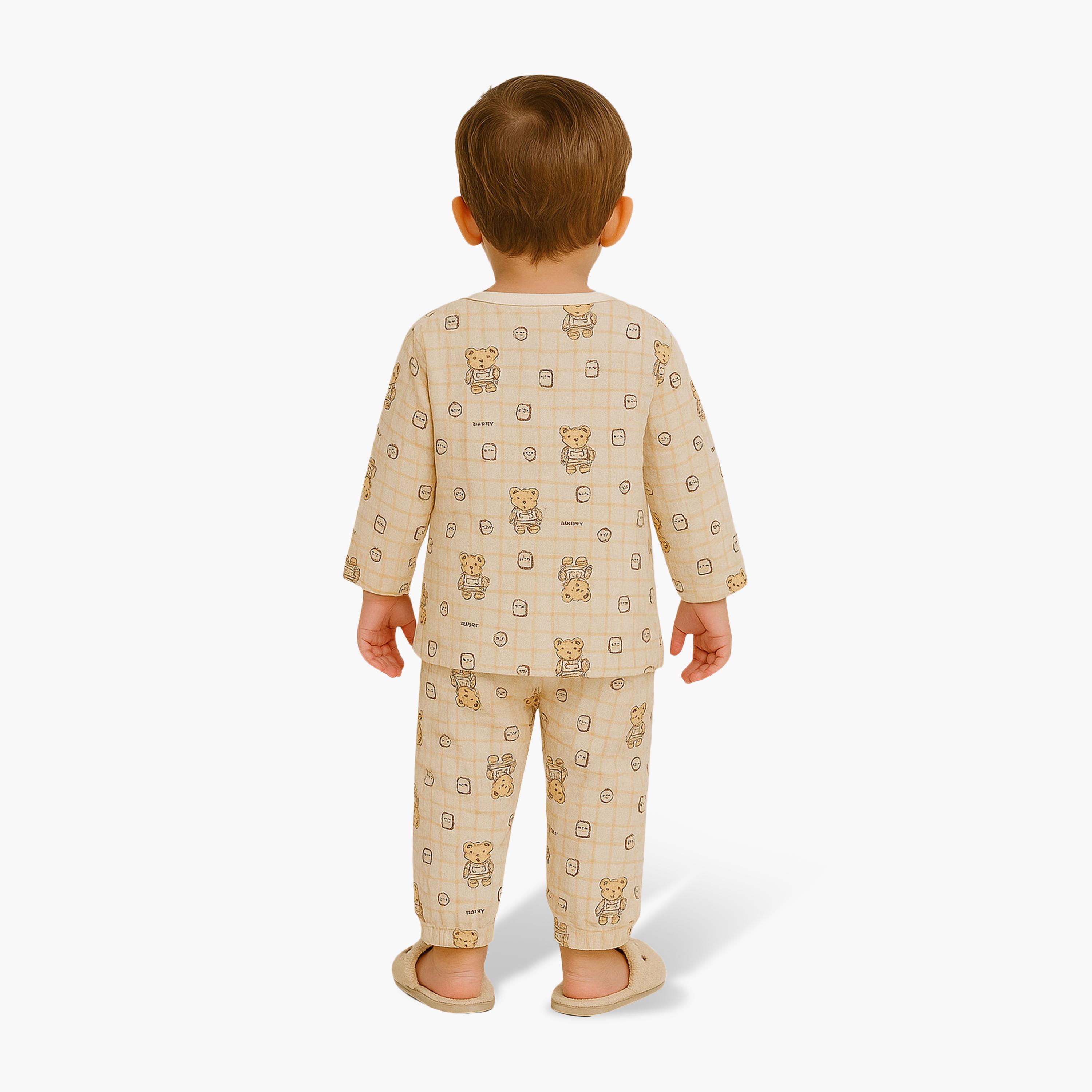 طقم بيجامة قطن موسلين بطبعة دب من فيكتور آند جين-boys-clothing-nightwear-image-2