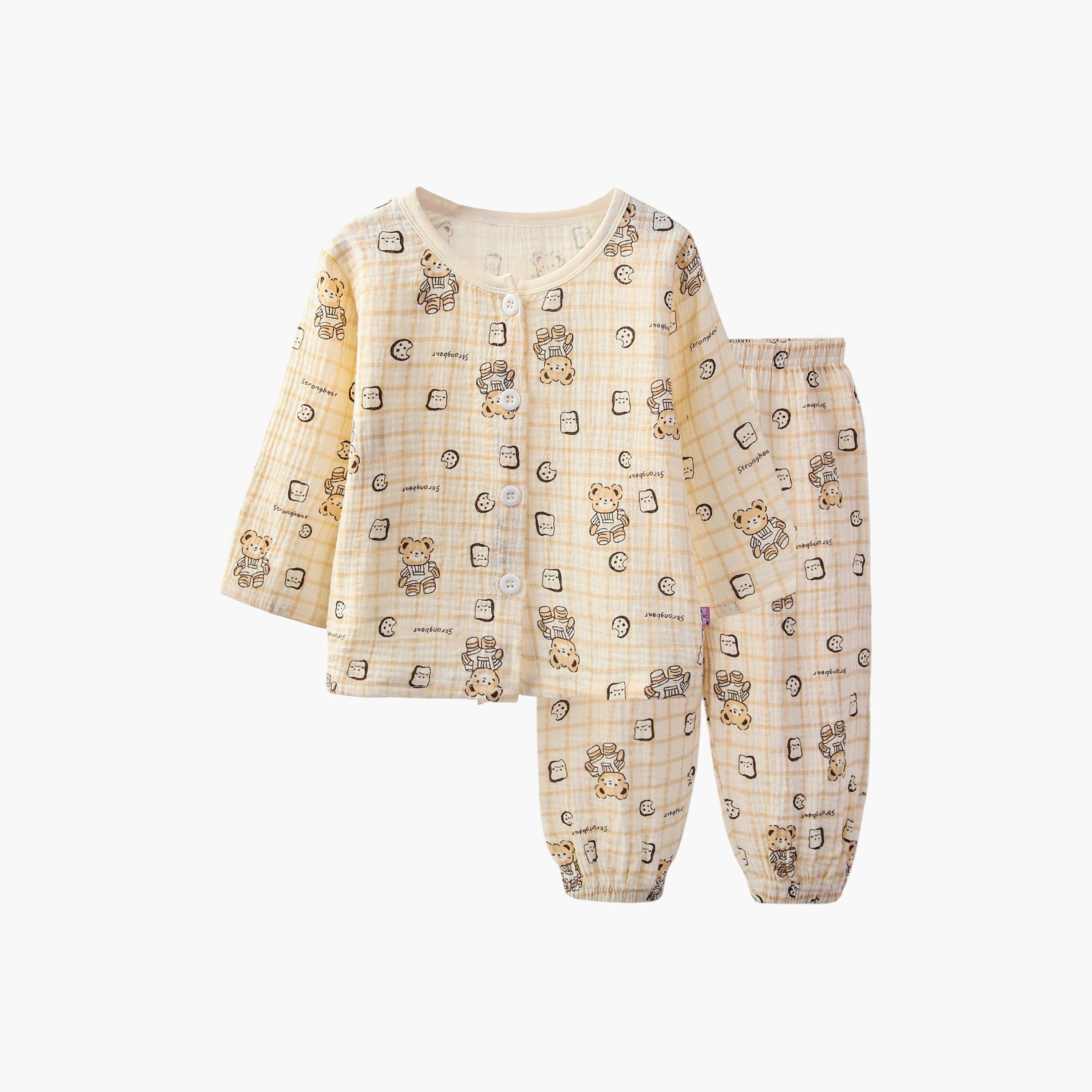 طقم بيجامة قطن موسلين بطبعة دب من فيكتور آند جين-boys-clothing-nightwear-image-4