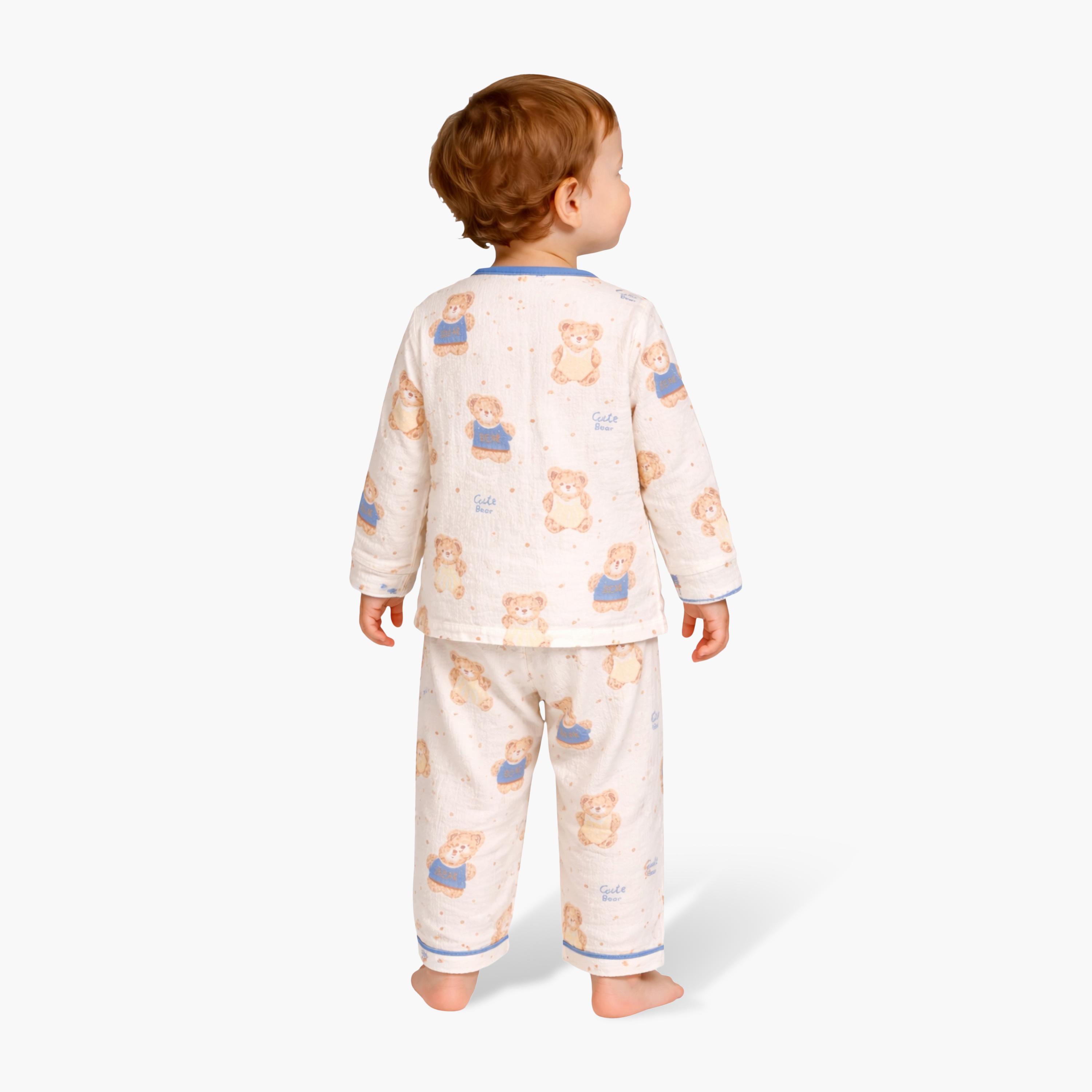 Victor and Jane Teddy Bear Printed Muslin Cotton Pyjama Set-boys-clothing-nightwear-image-2