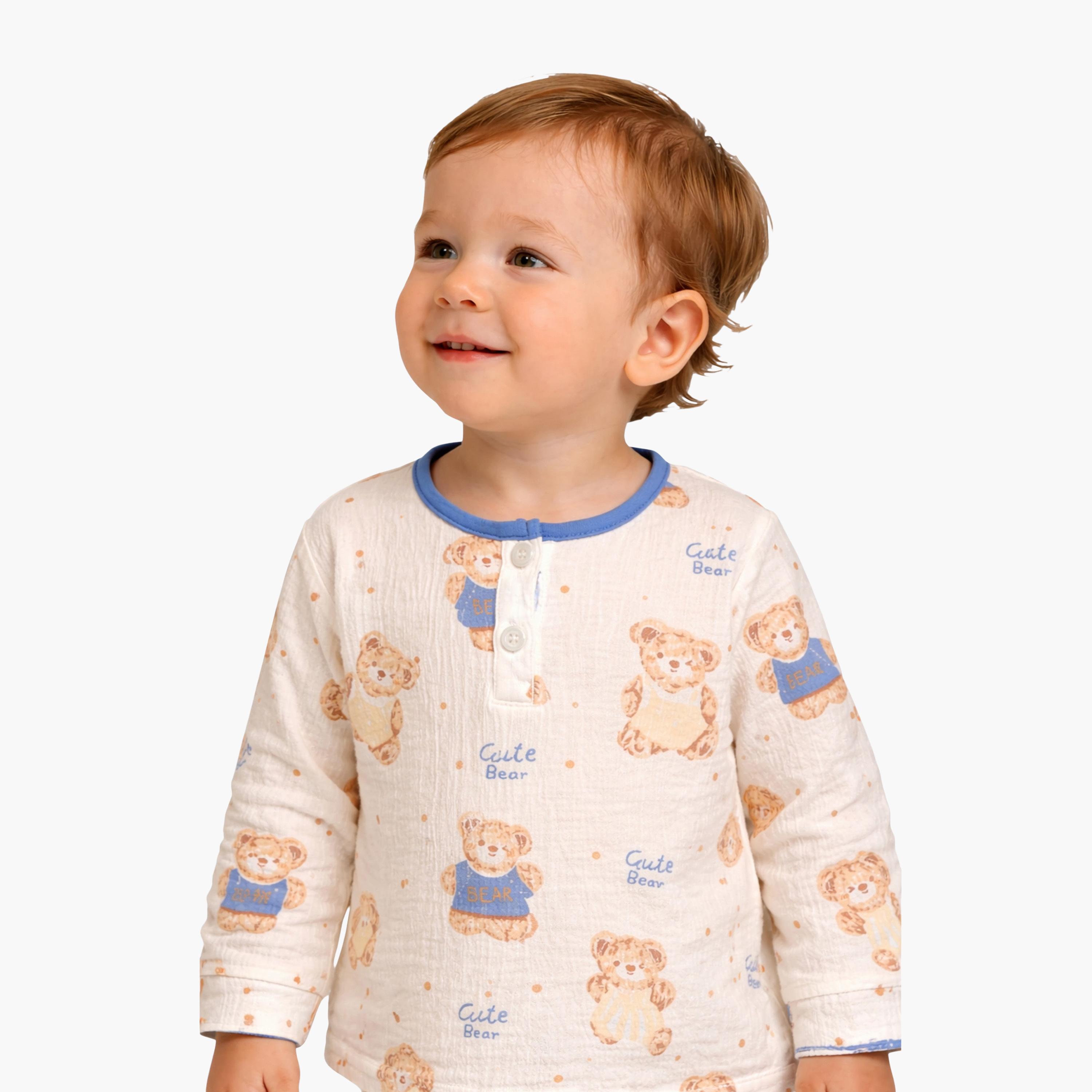 Victor and Jane Teddy Bear Printed Muslin Cotton Pyjama Set-boys-clothing-nightwear-image-3