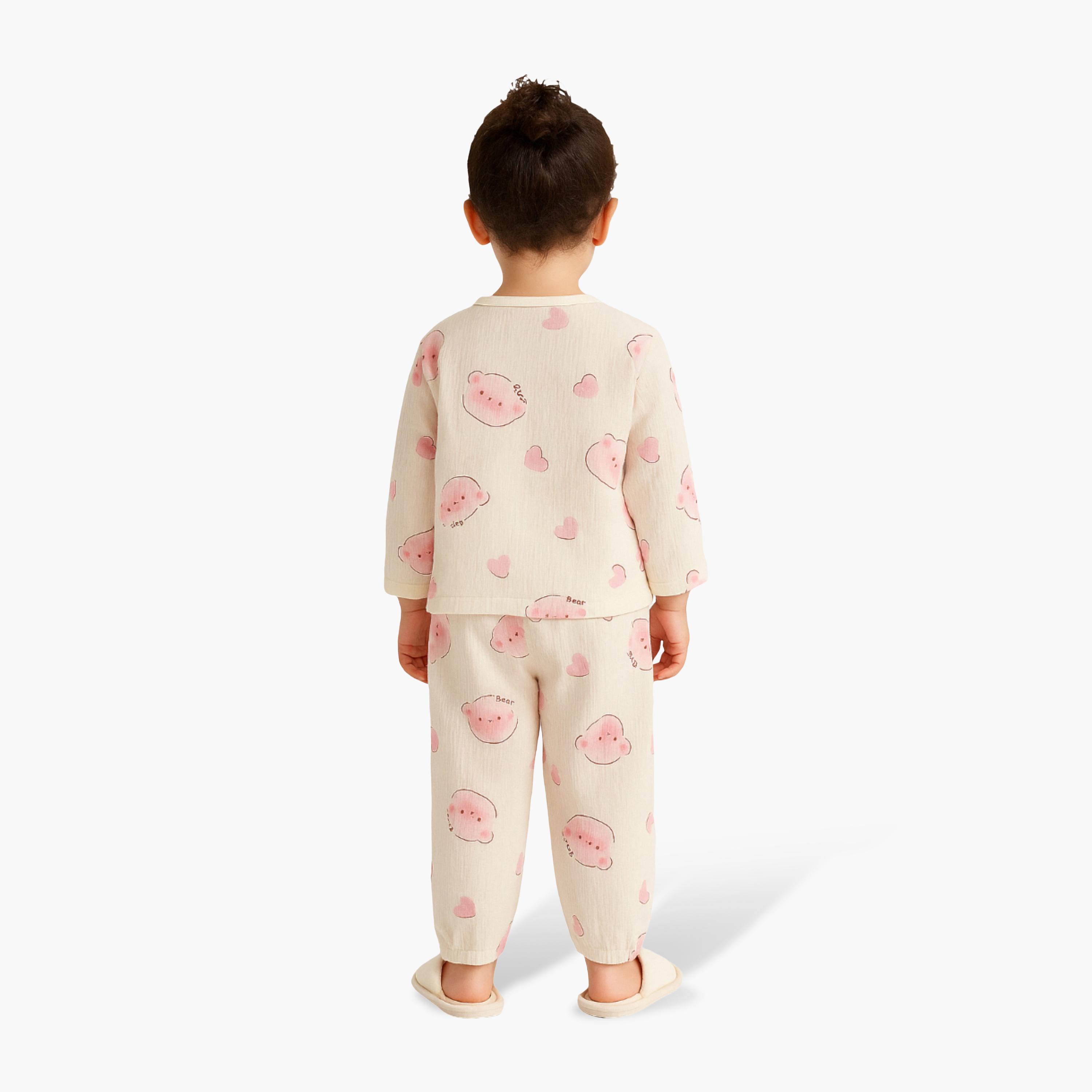 Victor and Jane Bear Printed Muslin Cotton Pyjama Set-baby-girls-clothing-nightwear-pyjamasets-image-2