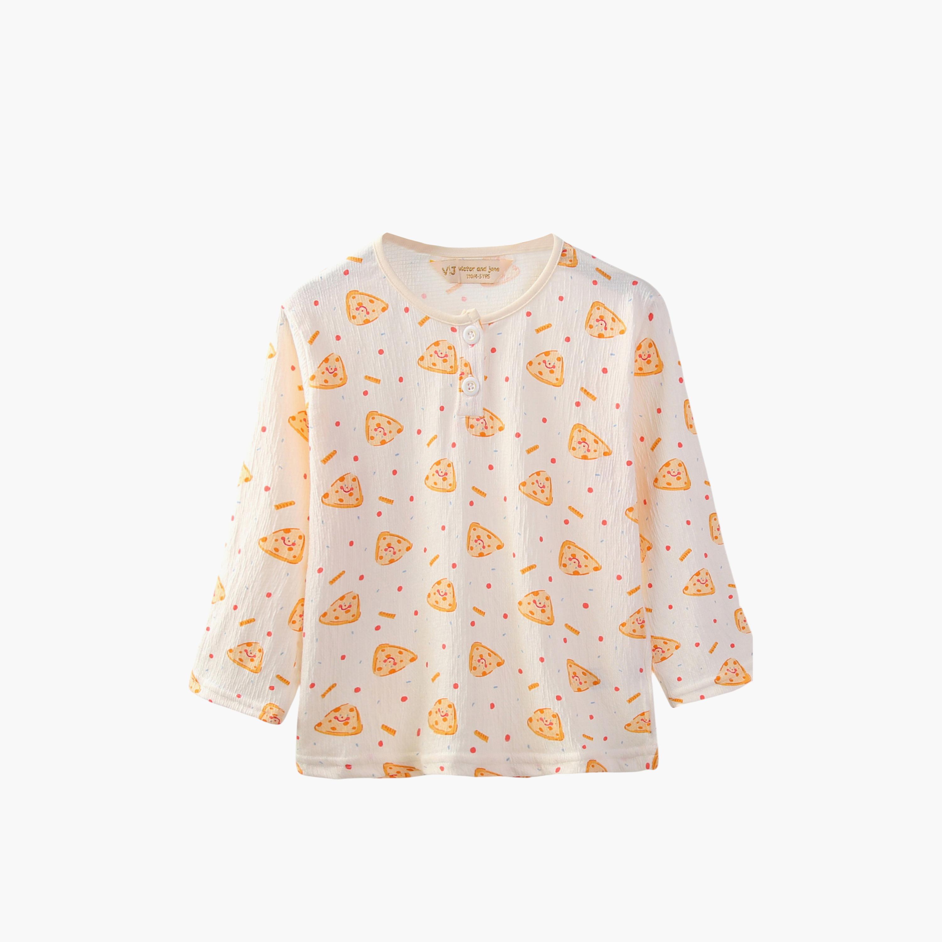 Victor and Jane Cotton Full Sleeves Pizza Printed T-Shirt & Pyjama Set-boys-clothing-winterwear-pyjamasets-image-4