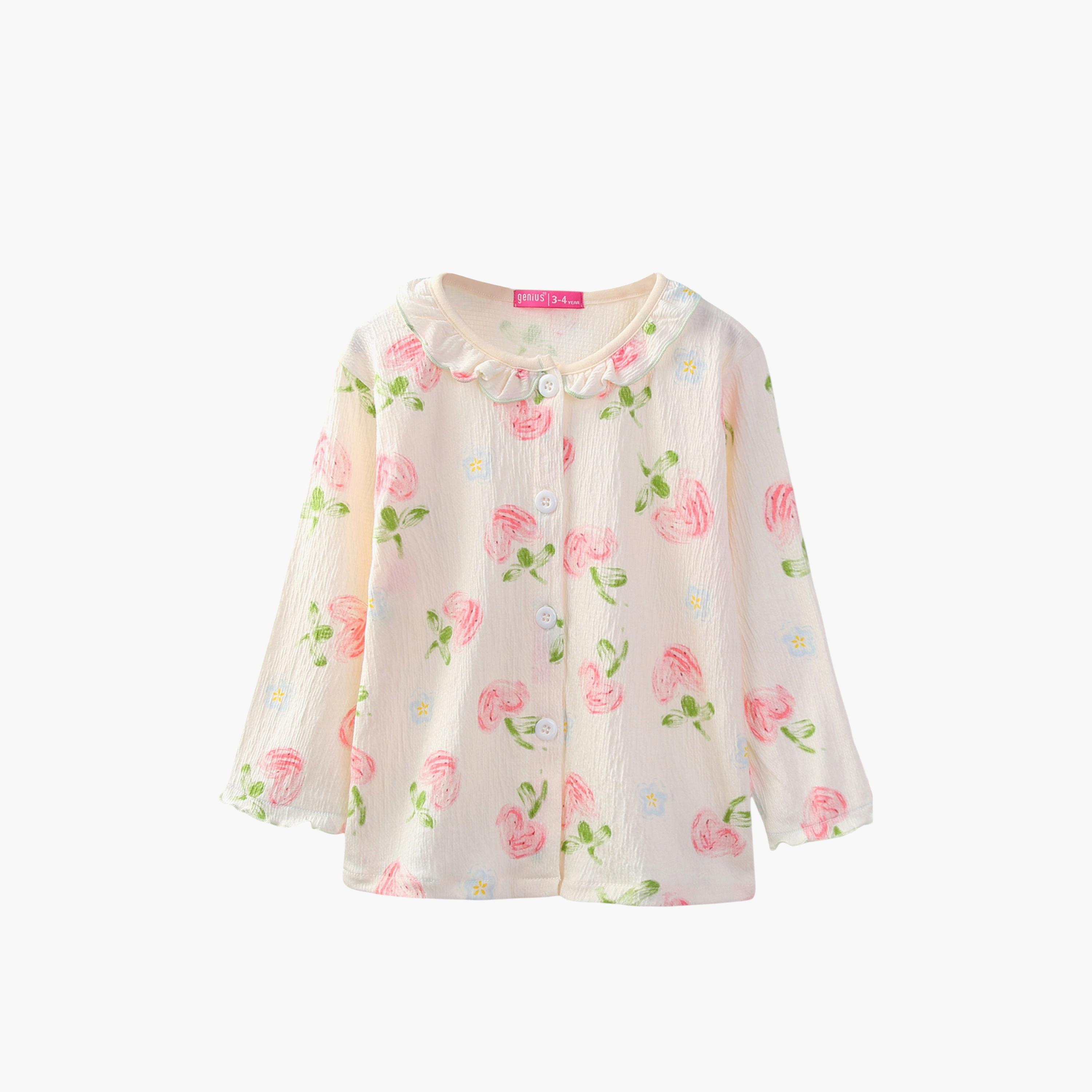 Victor and Jane Cotton Full Sleeves Floral Printed T-Shirt & Pyjama Set-girls-clothing-winterwear-pyjamasets-image-4