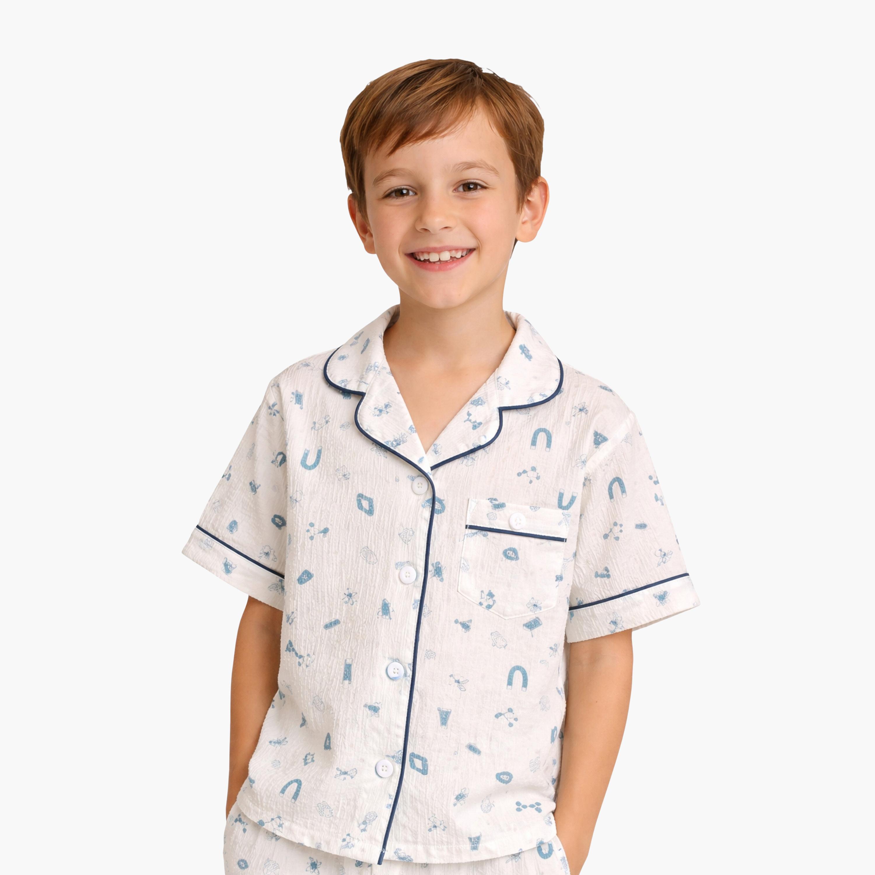 Victor and Jane Geometric Printed Cotton Muslin Pyjama Set-boys-clothing-nightwear-image-3