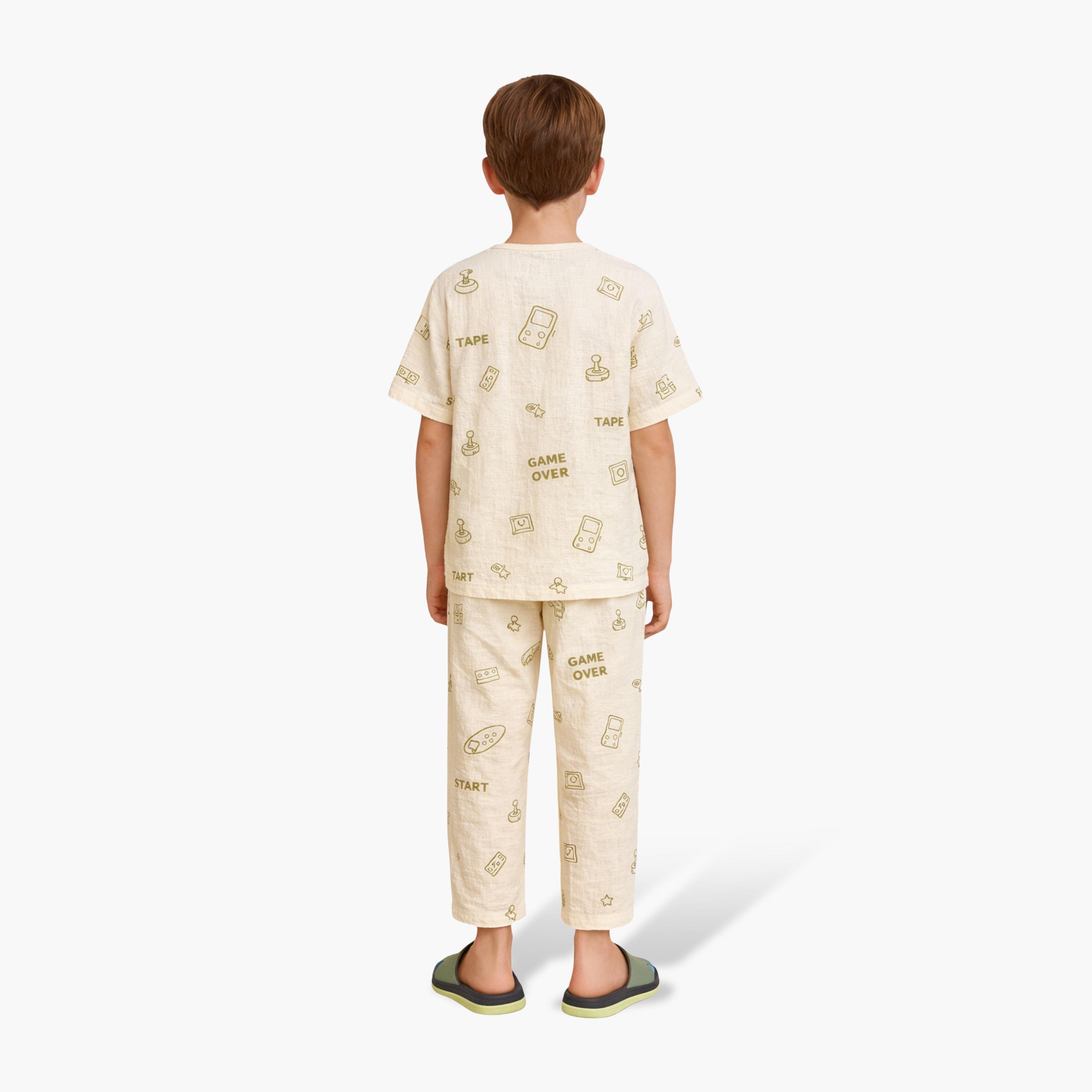طقم بيجامة قطن موسلين بطبعة هندسية من فيكتور آند جين-boys-clothing-nightwear-image-2