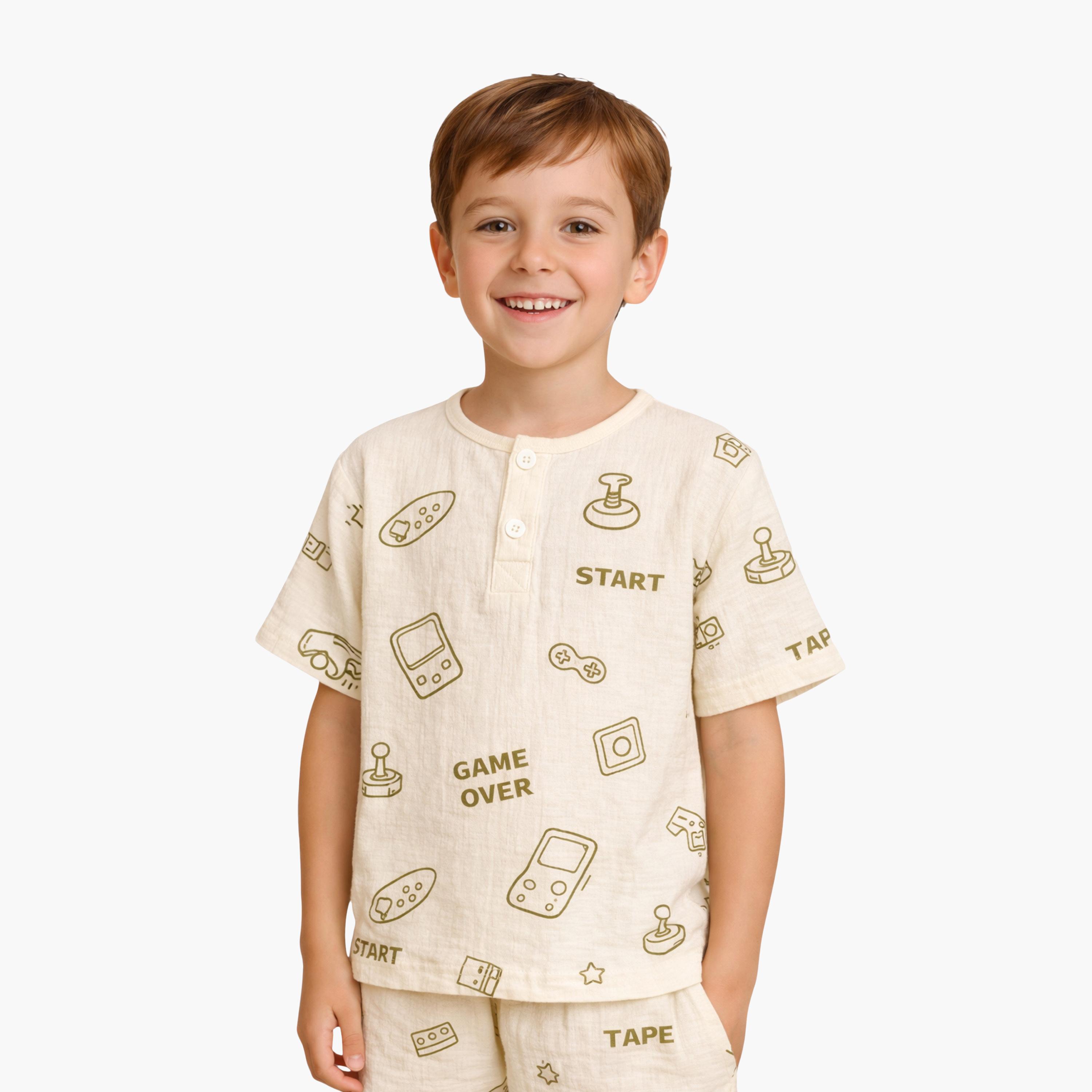طقم بيجامة قطن موسلين بطبعة هندسية من فيكتور آند جين-boys-clothing-nightwear-image-3