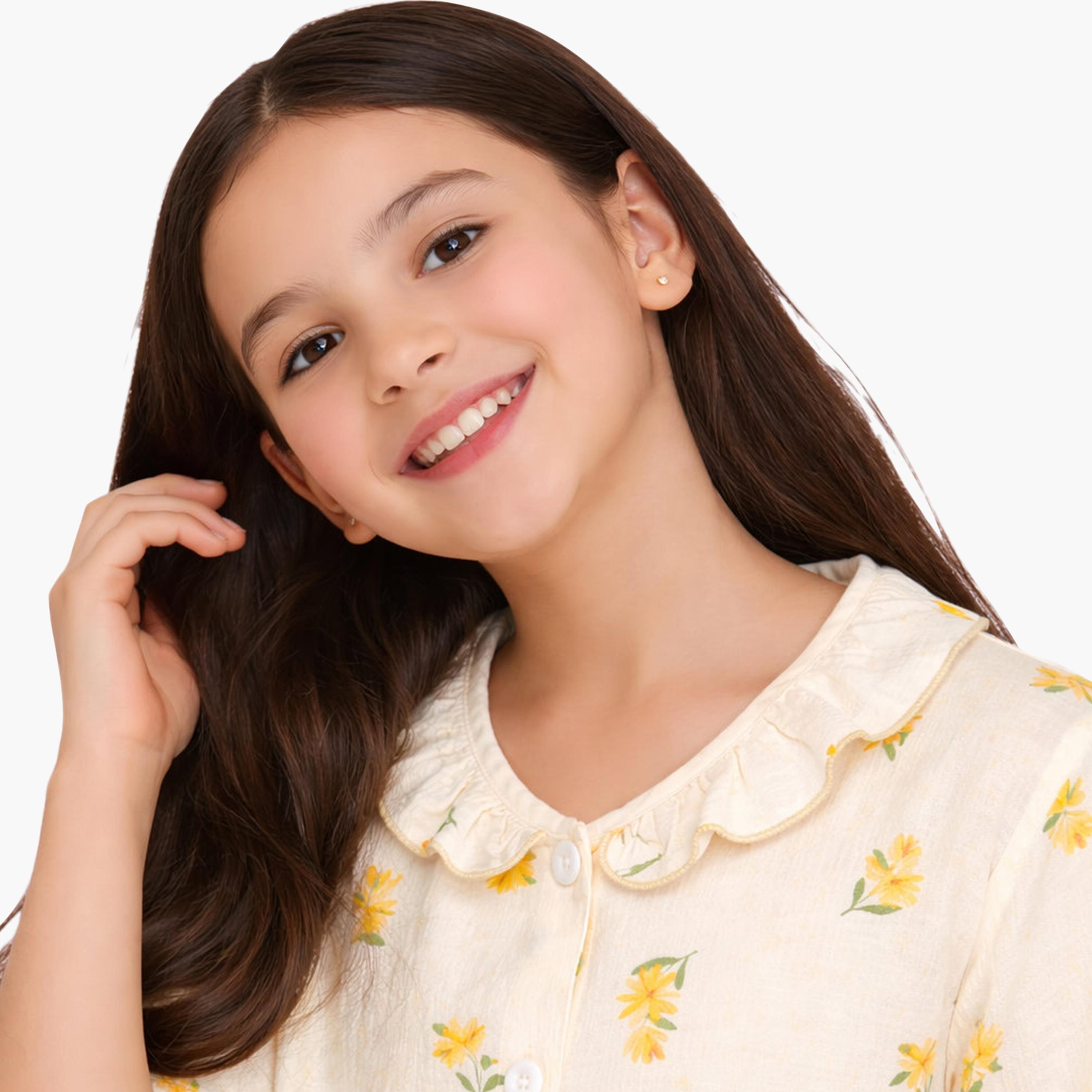 Victor and Jane Floral Printed Muslin Cotton Pyjama Set-girls-clothing-nightwear-image-3