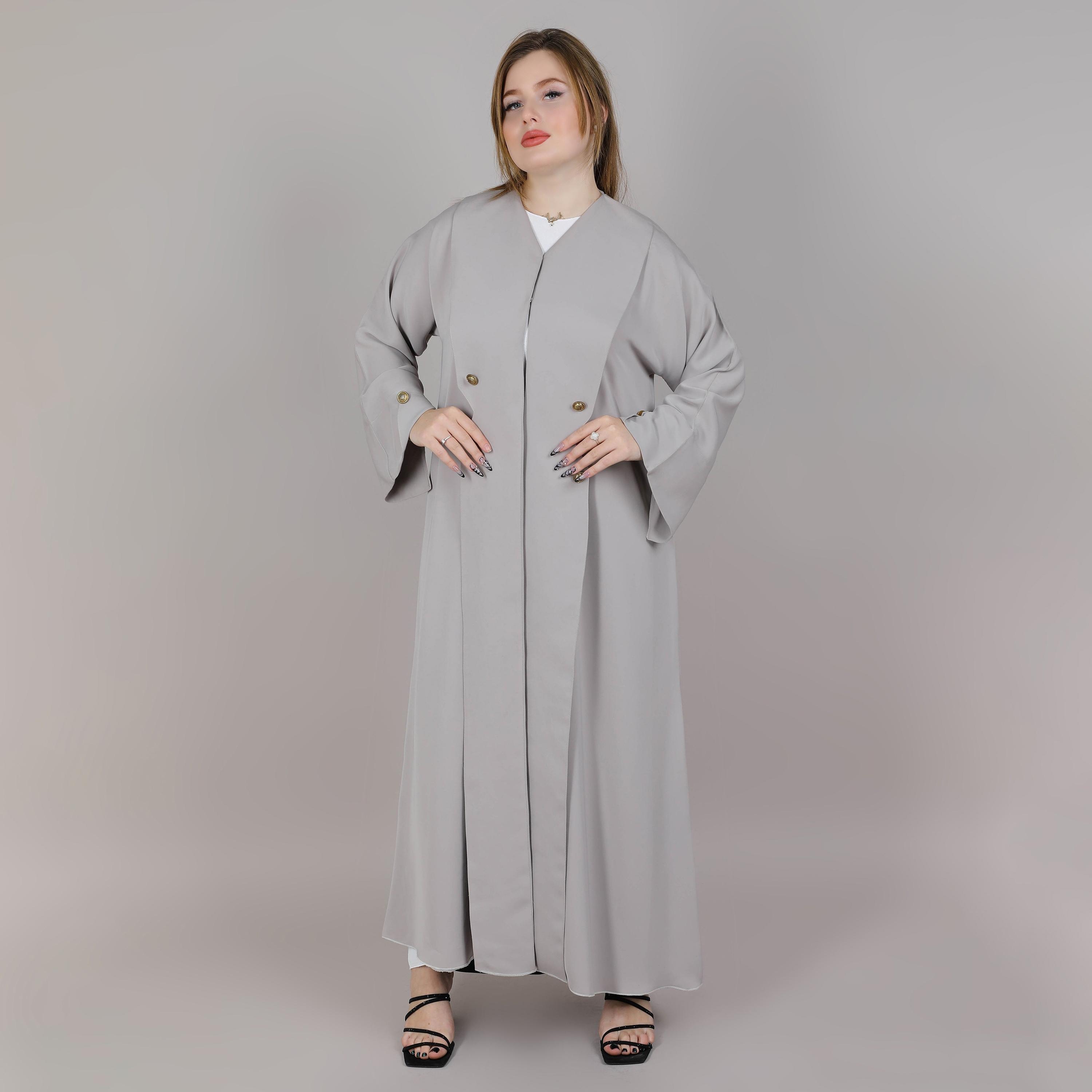 عباية نسائية بتصميم معطف بأكمام مشقوقة رمادية من إم سكوير فاشون-women-arabicclothing-abayas-image-1