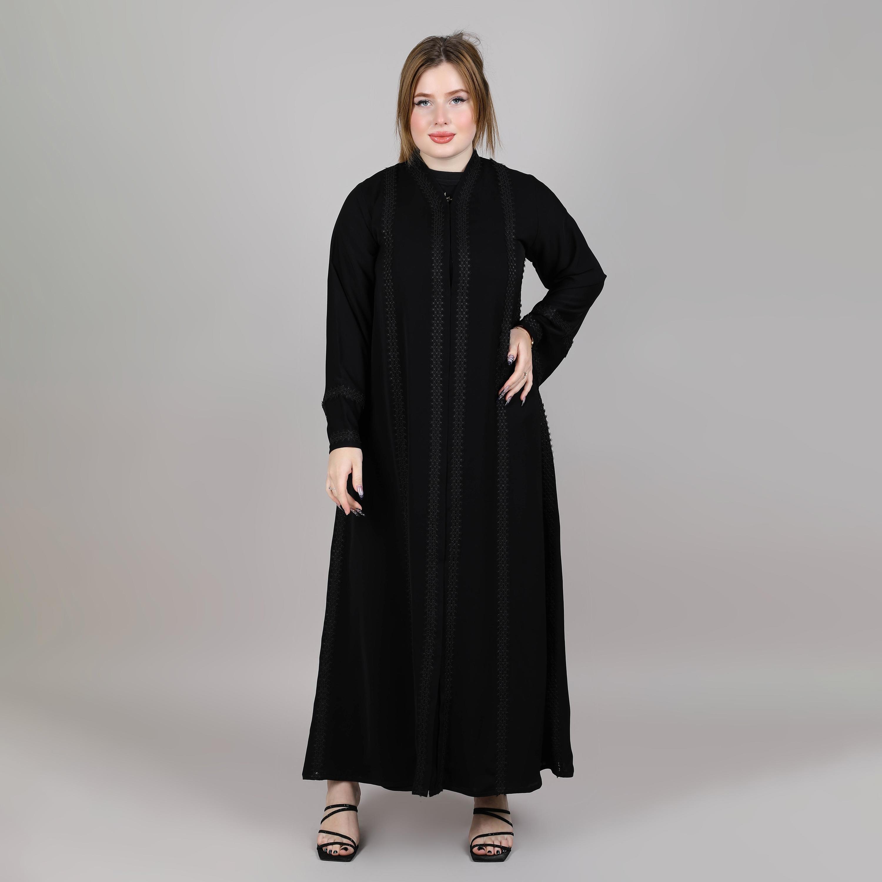 Msquare Fashion Black Lace Nida Women's Abaya-women-arabicclothing-abayas-image-1