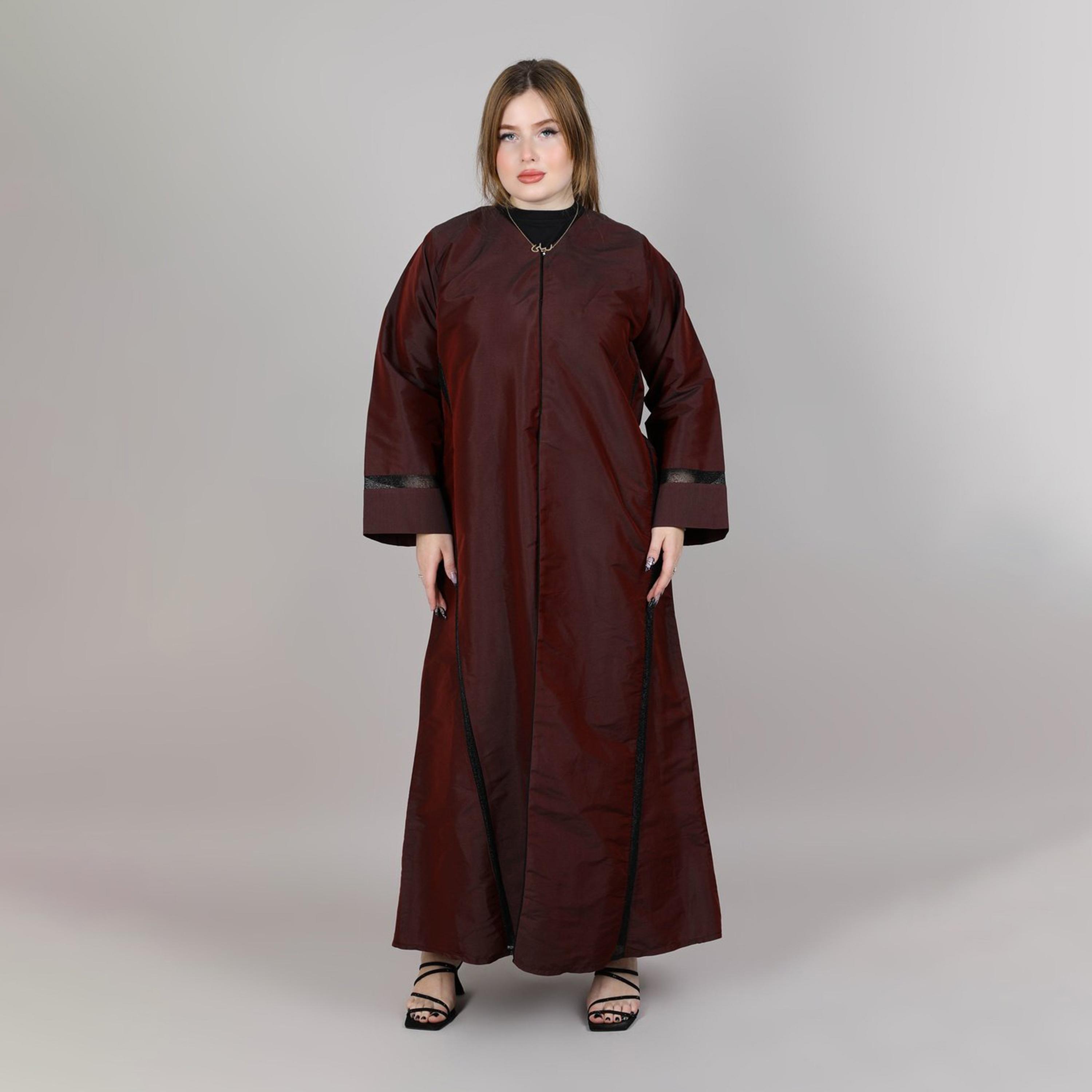 عباية نسائية بأكمام واسعة ماروني بتفاصيل دانتيل أسود من إم سكوير فاشون-women-arabicclothing-abayas-image-1