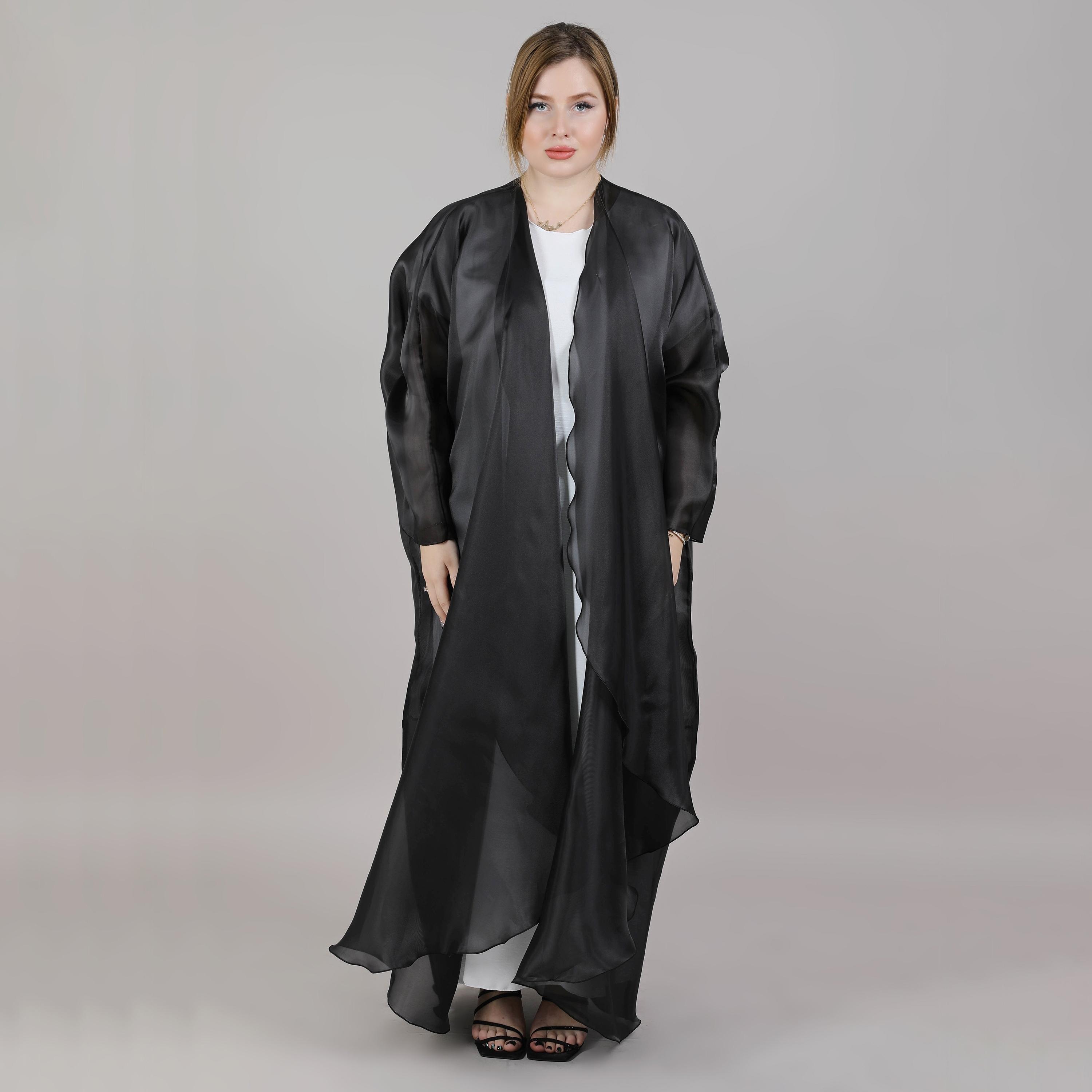 عباية نسائية أورجانزا مفتوحة من الأمام باللون الأسود من إم سكوير فاشون-women-arabicclothing-abayas-image-1