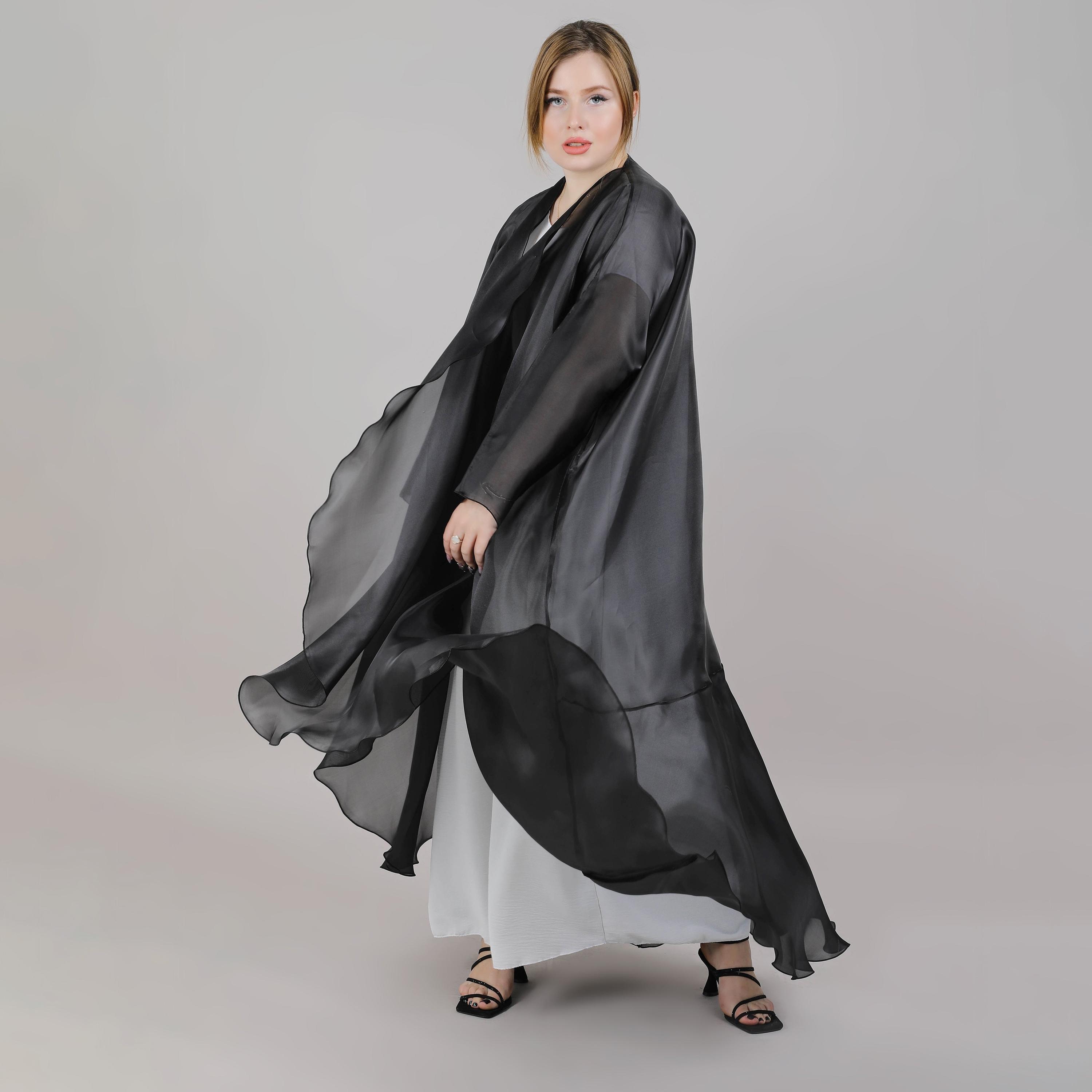 عباية نسائية أورجانزا مفتوحة من الأمام باللون الأسود من إم سكوير فاشون-women-arabicclothing-abayas-image-3