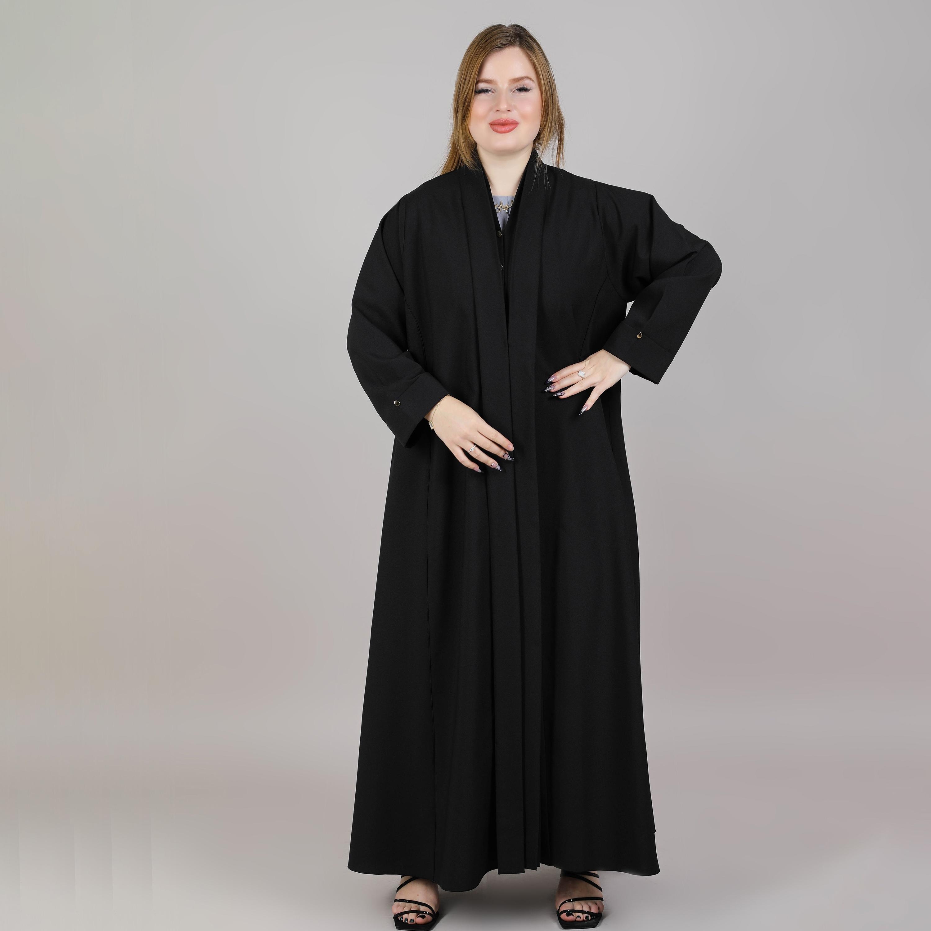 عباية نسائية كريب مفتوحة سوداء من إم سكوير فاشون-women-arabicclothing-abayas-image-1