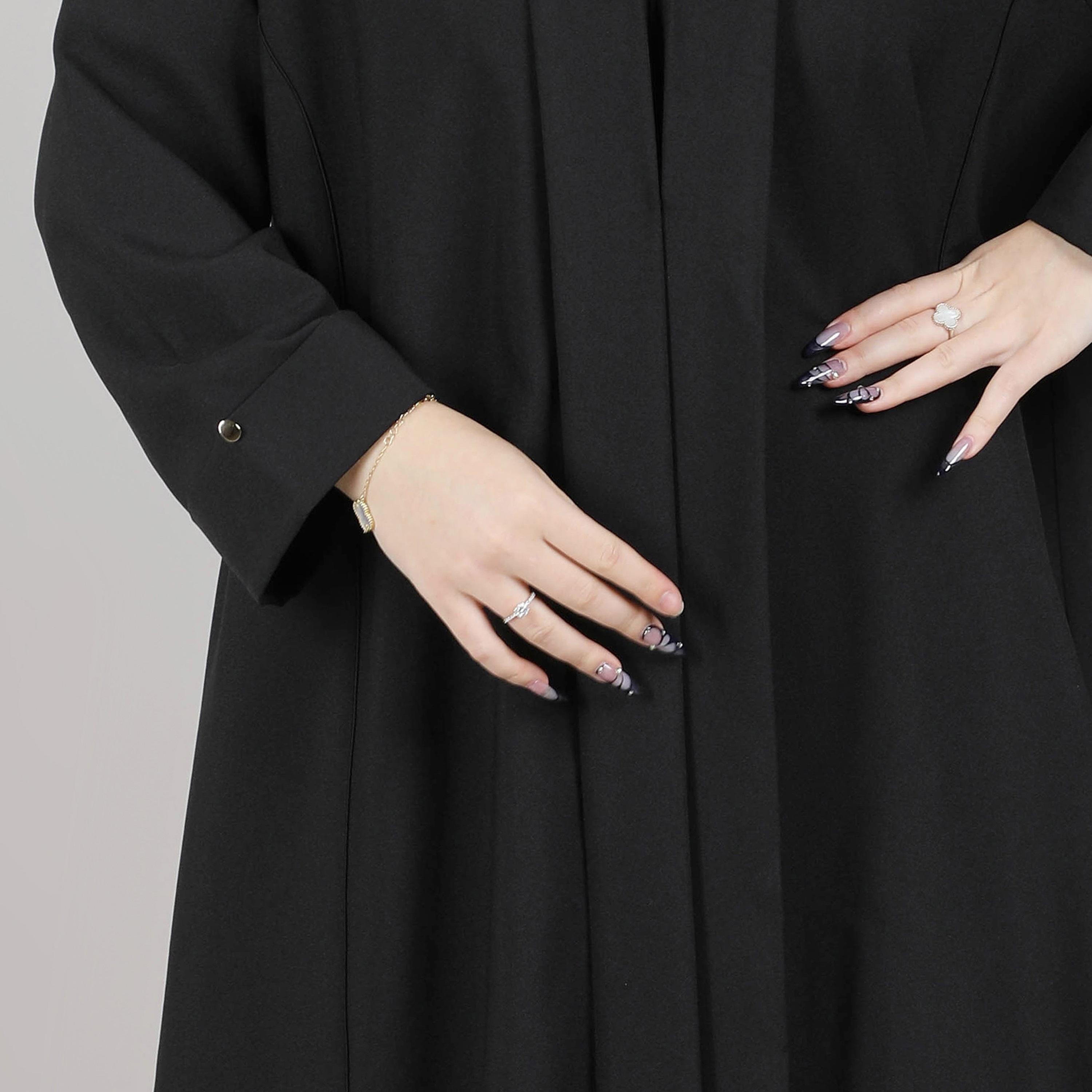 عباية نسائية كريب مفتوحة سوداء من إم سكوير فاشون-women-arabicclothing-abayas-image-2